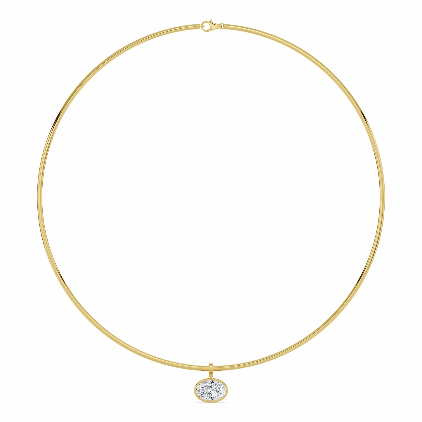 Collar Necklace With Bezel Set 3 CTW Oval Cut Lab-Grown Diamond In 14K Yellow Gold