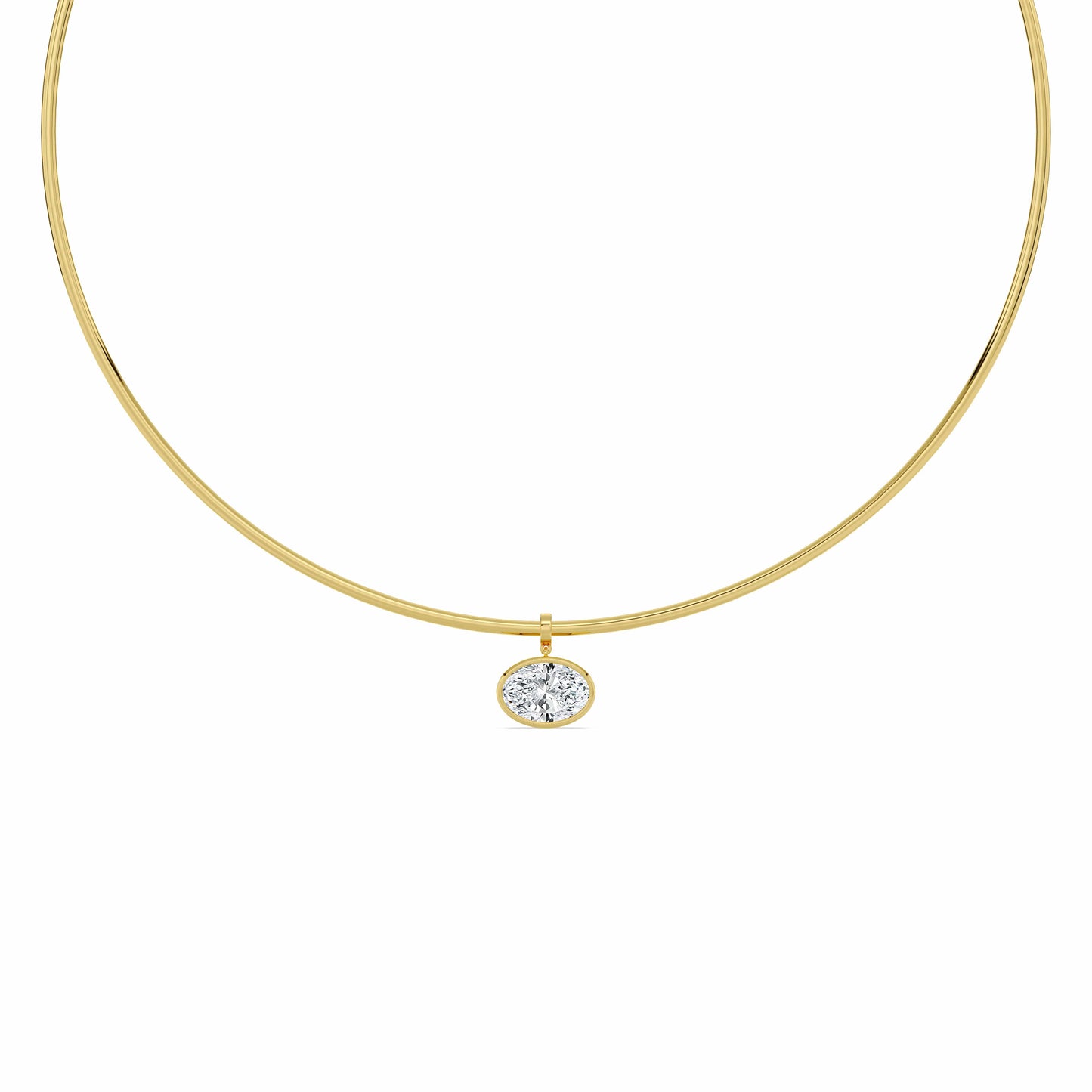 Collar Necklace With Bezel Set 3 CTW Oval Cut Lab-Grown Diamond In 14K Yellow Gold