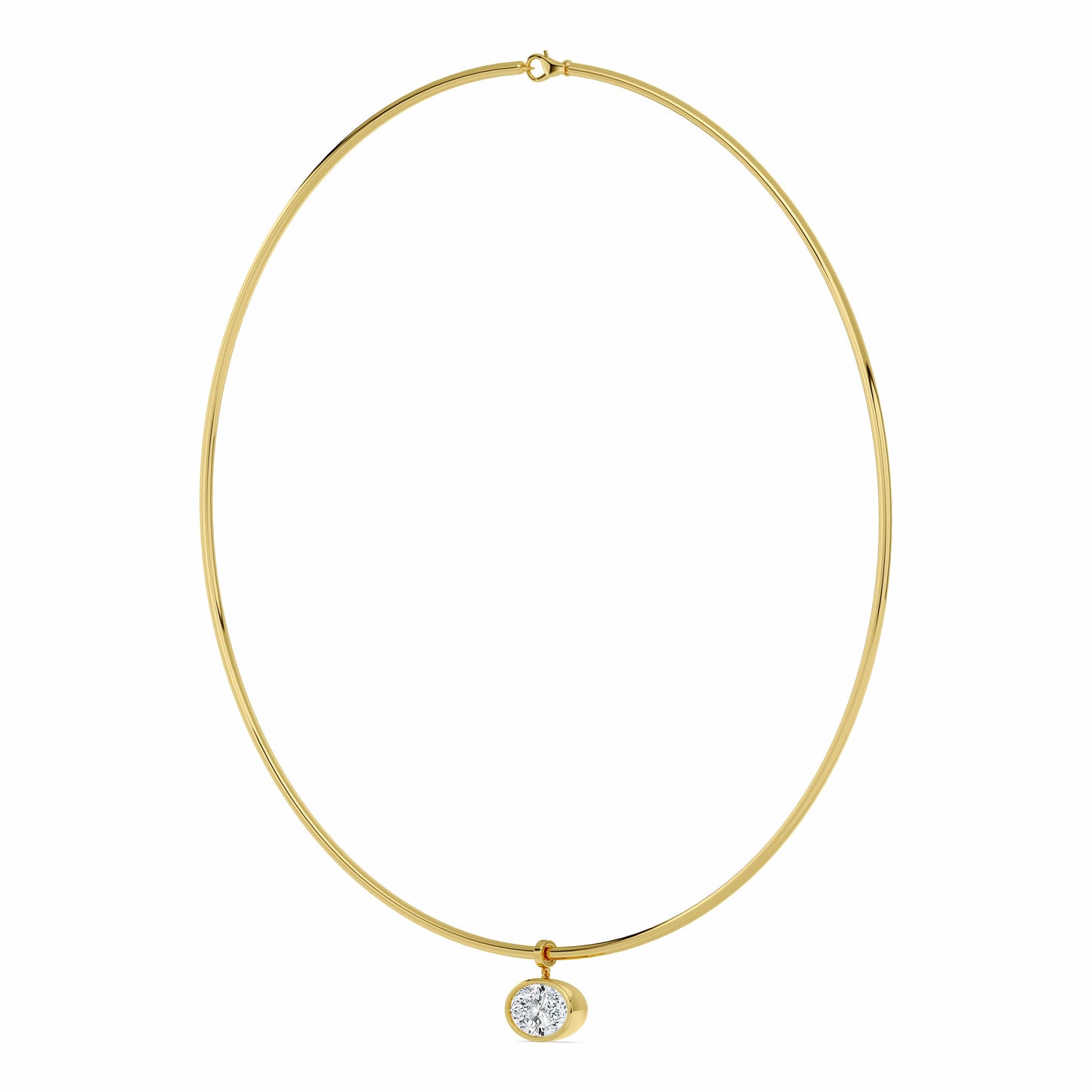 Collar Necklace With Bezel Set 3 CTW Oval Cut Lab-Grown Diamond In 14K Yellow Gold