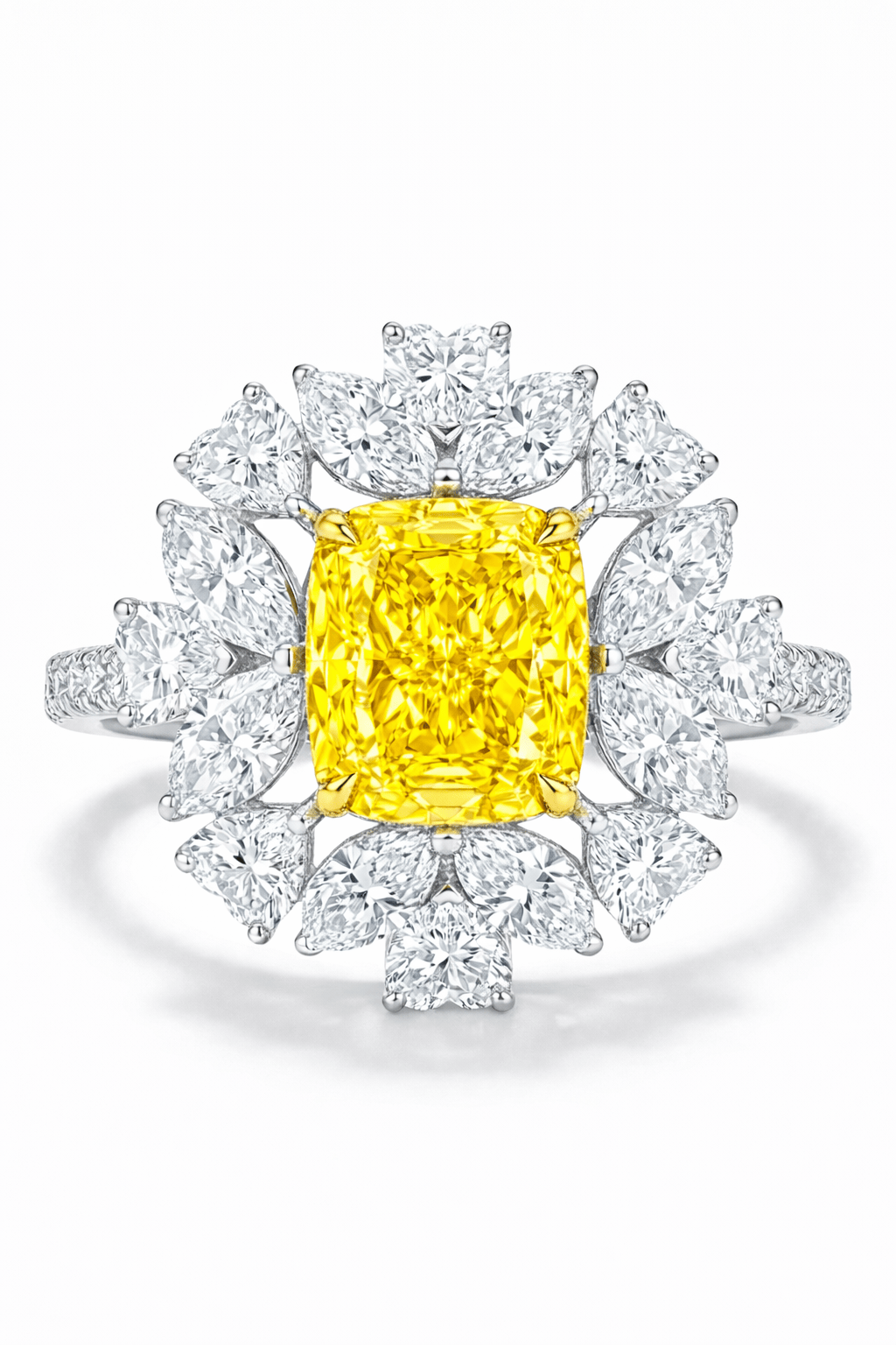 6.87 Carats Cushion Cut Fancy Intense Yellow High Jewelry Lab Grown Diamond Engagement Ring