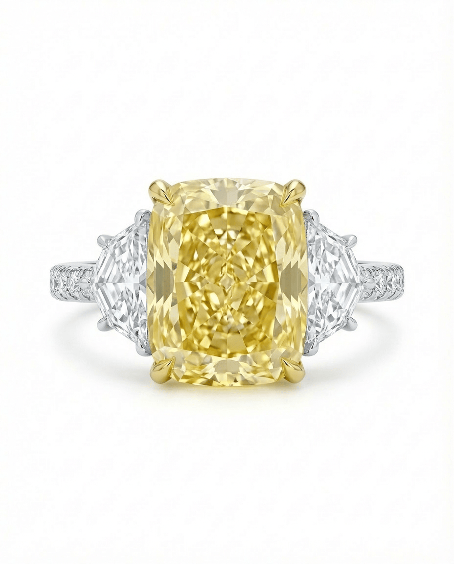13.35 Carats Cushion Cut Fancy Vivid Yellow High Jewelry Lab Grown Diamond Engagement Ring
