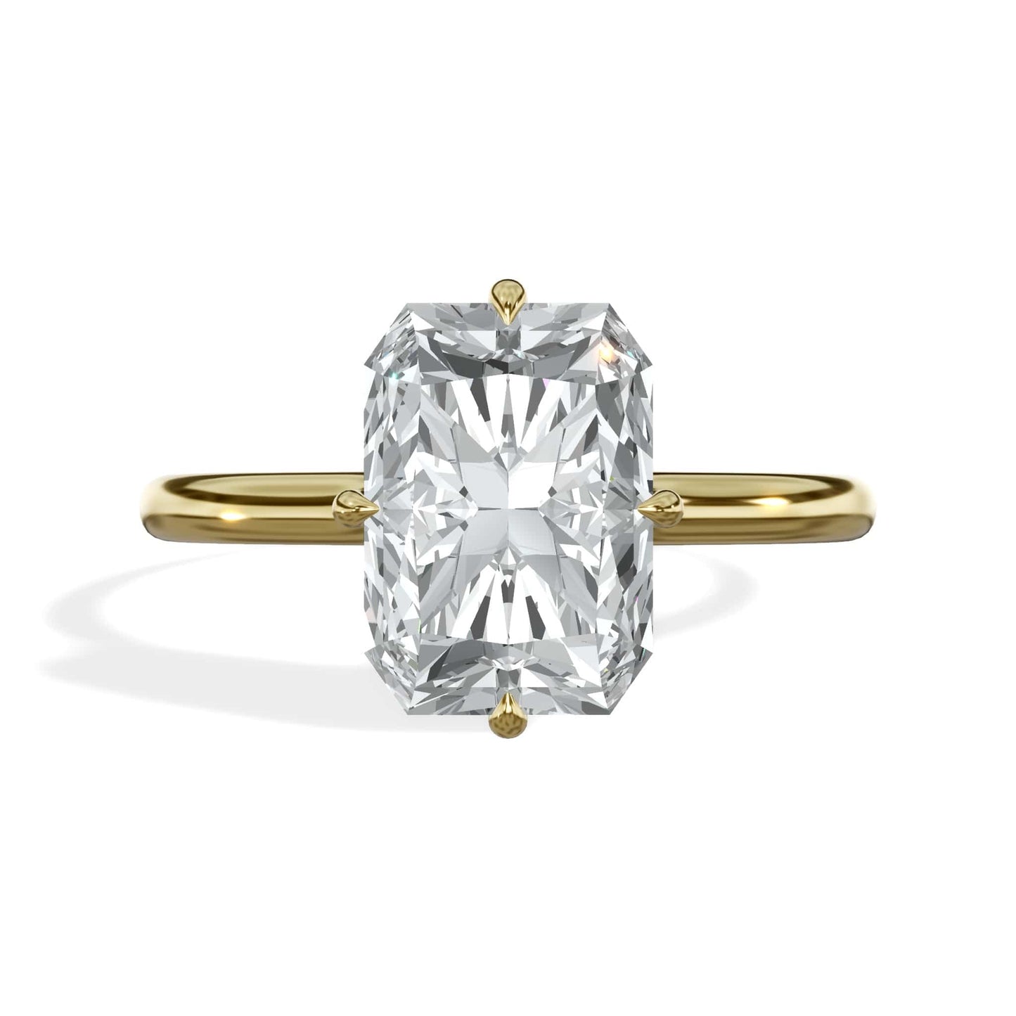 3 Carat Radiant Cut Lab Grown Diamond Petal Prong Solitaire Engagement Ring Yellow Gold
