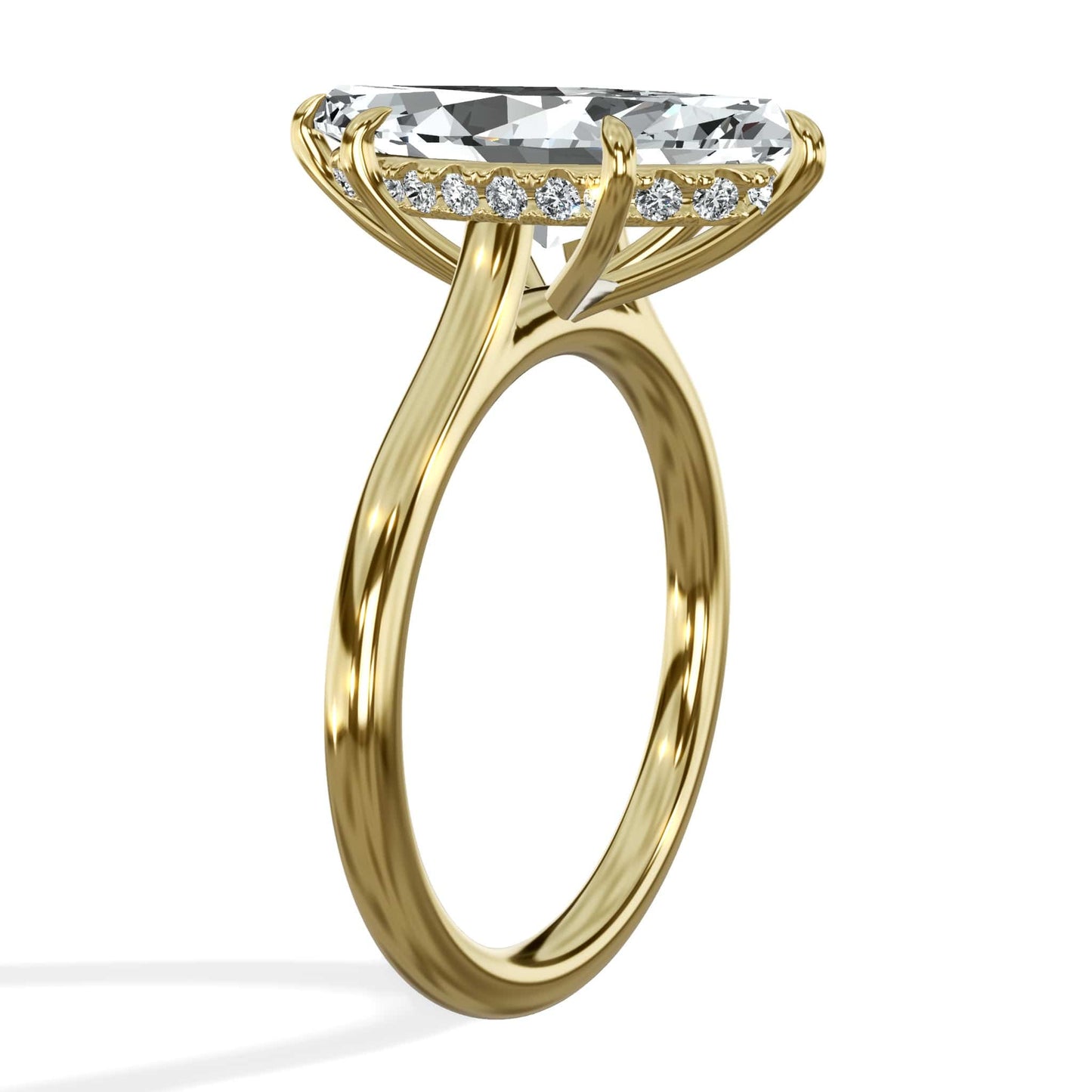 3.20 Carats Lab Grown Marquise Cut Cathedral Solitaire Hidden Halo Diamond Engagement Ring