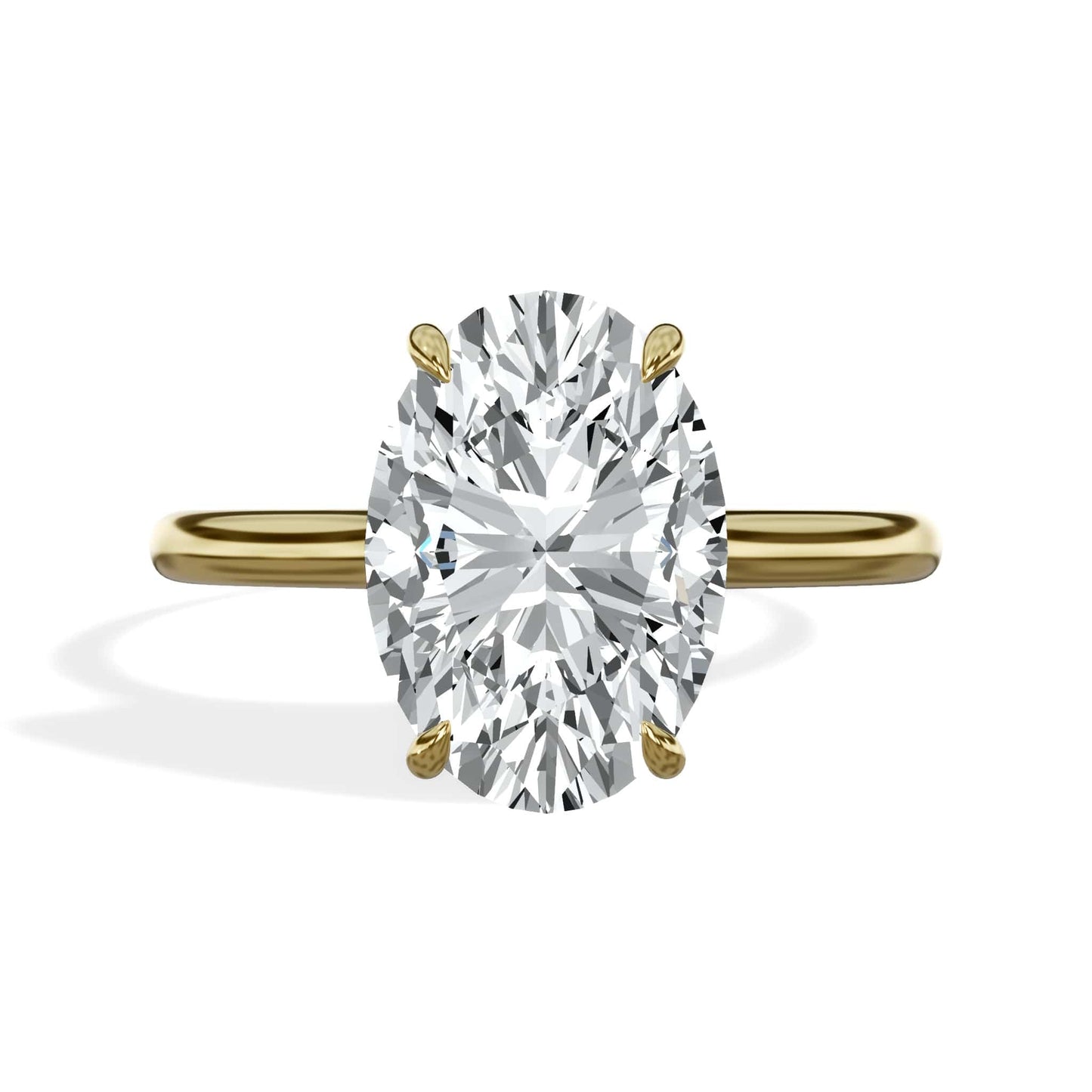 3.18 Carats Lab Grown Oval Cut Cathedral Solitaire Hidden Halo Diamond Engagement Ring