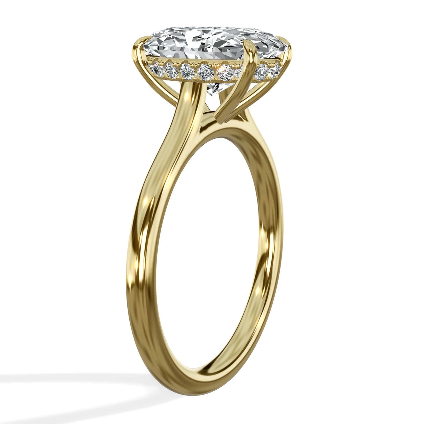 3.18 Carats Lab Grown Oval Cut Cathedral Solitaire Hidden Halo Diamond Engagement Ring