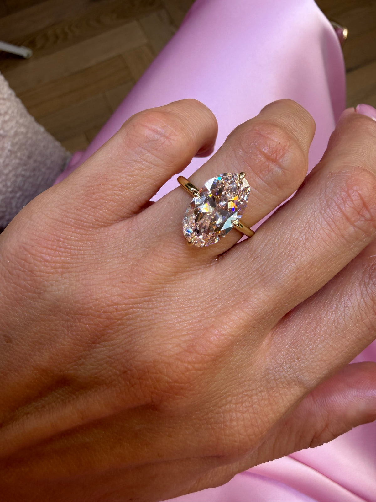 5 Carat Lab Grown Old Mine Cut Pink Champagne Diamond Compass Solitaire Engagement Ring
