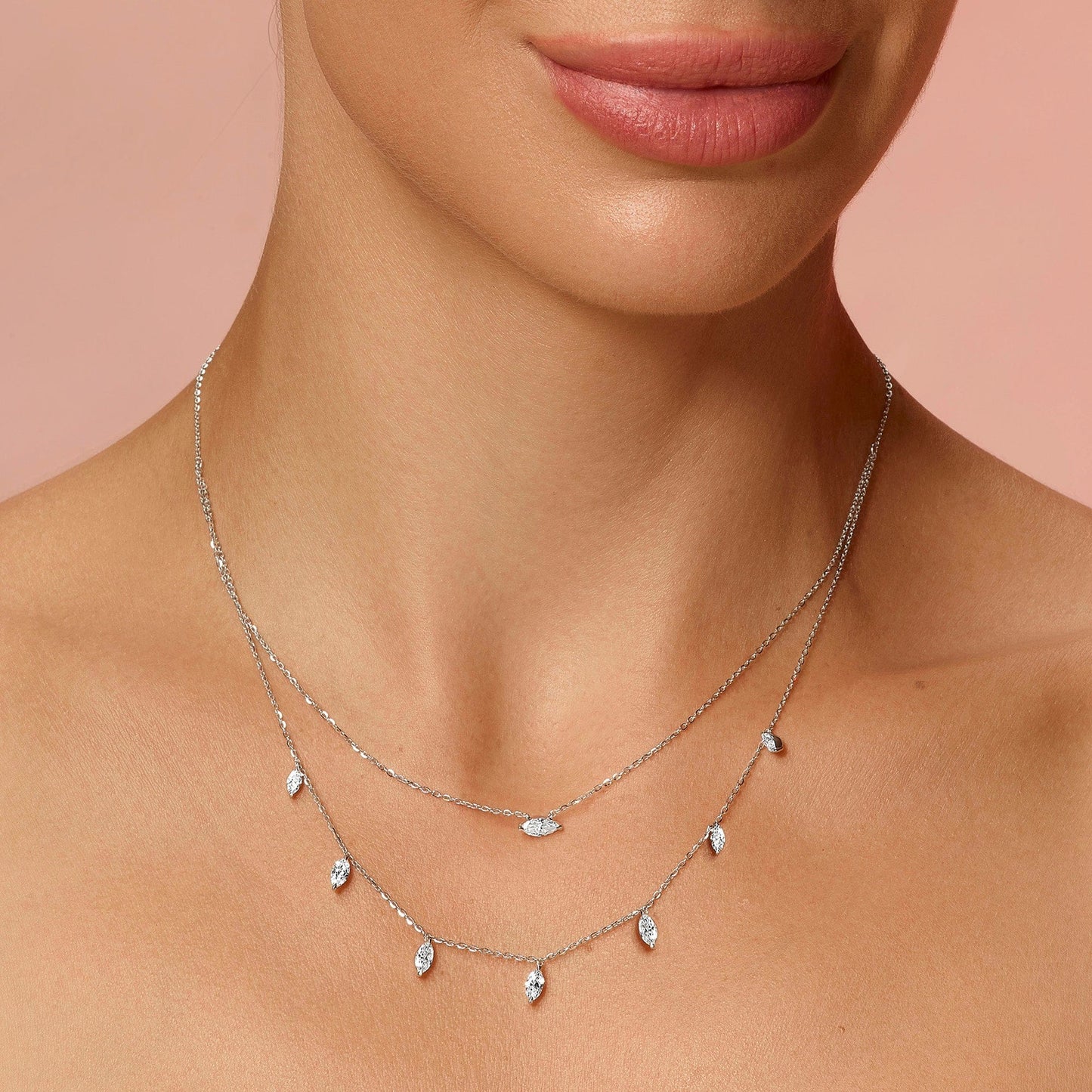 1.58 Carat Two-Layer Marquise Lab Grown Diamond Necklace