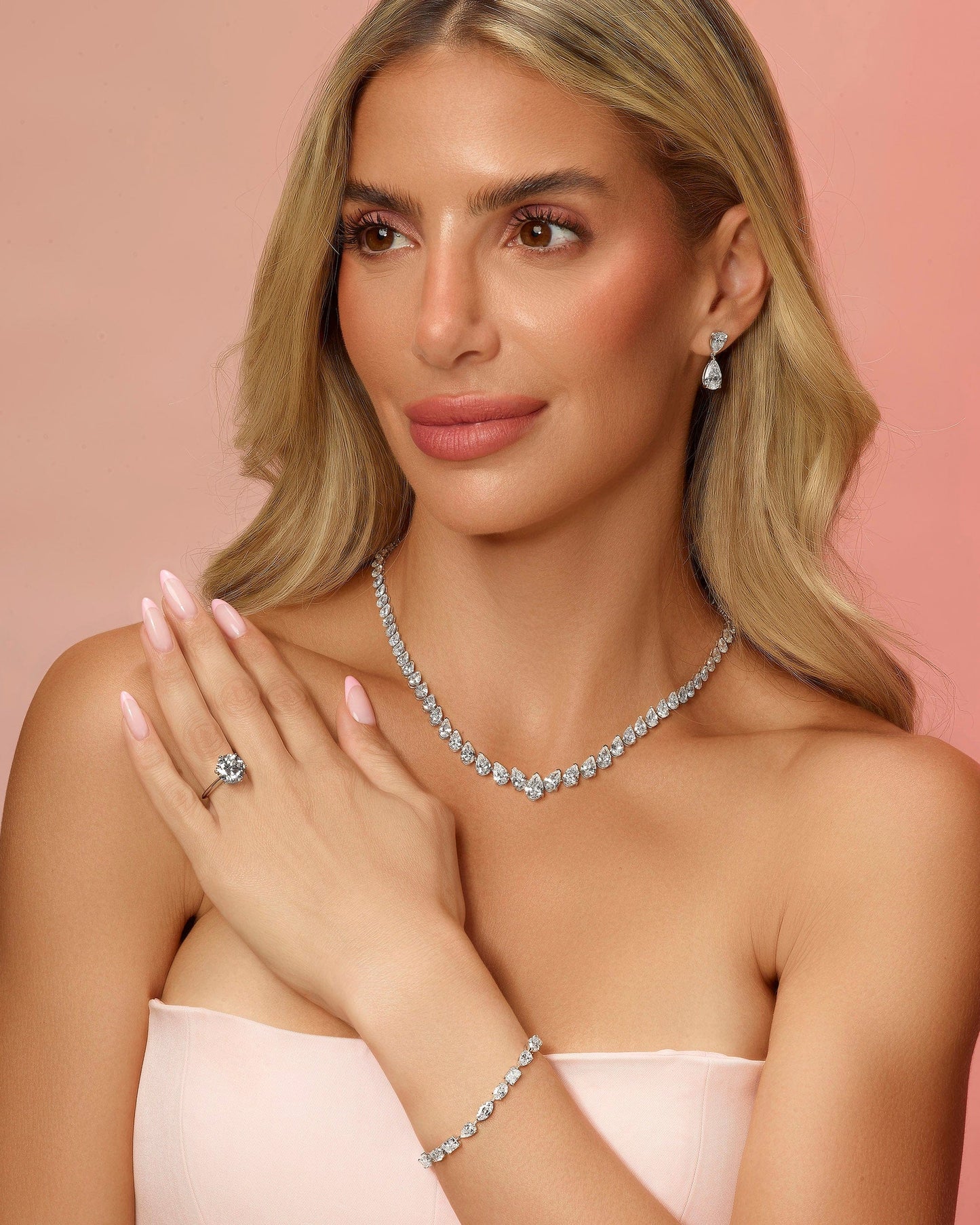 33.87 Carat Pear Shaped Lab Grown Diamond Tennis Necklace in 14k White Gold