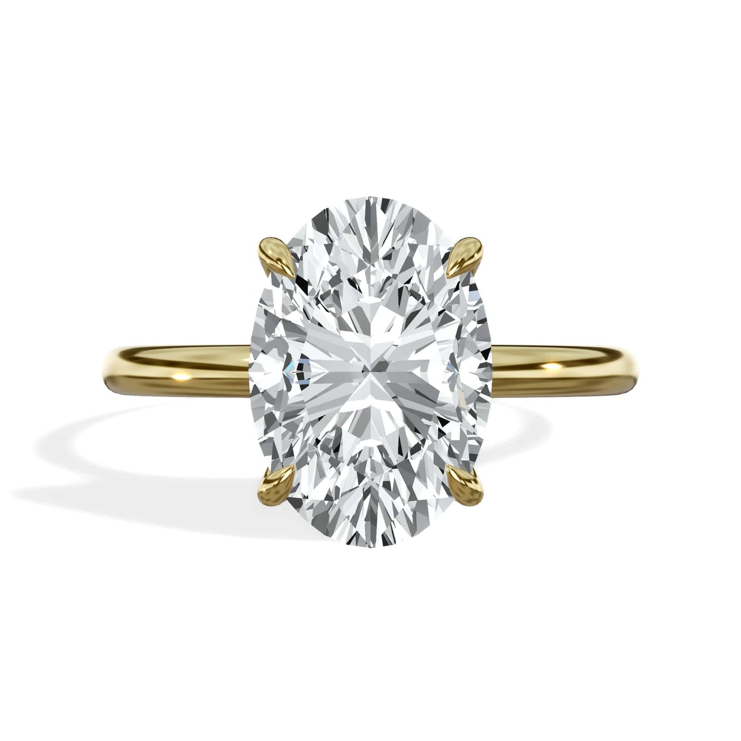 3 Carat Oval Cut Lab Grown Diamond Petal Prong Solitaire Engagement Ring Yellow Gold