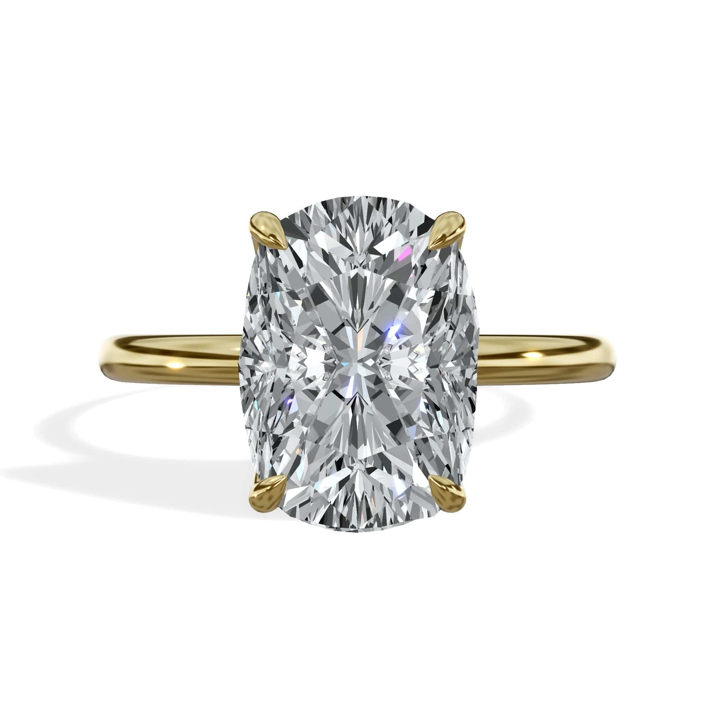 3 Carat Elongated Cushion Cut Lab Grown Diamond Petal Prong Solitaire Engagement Ring