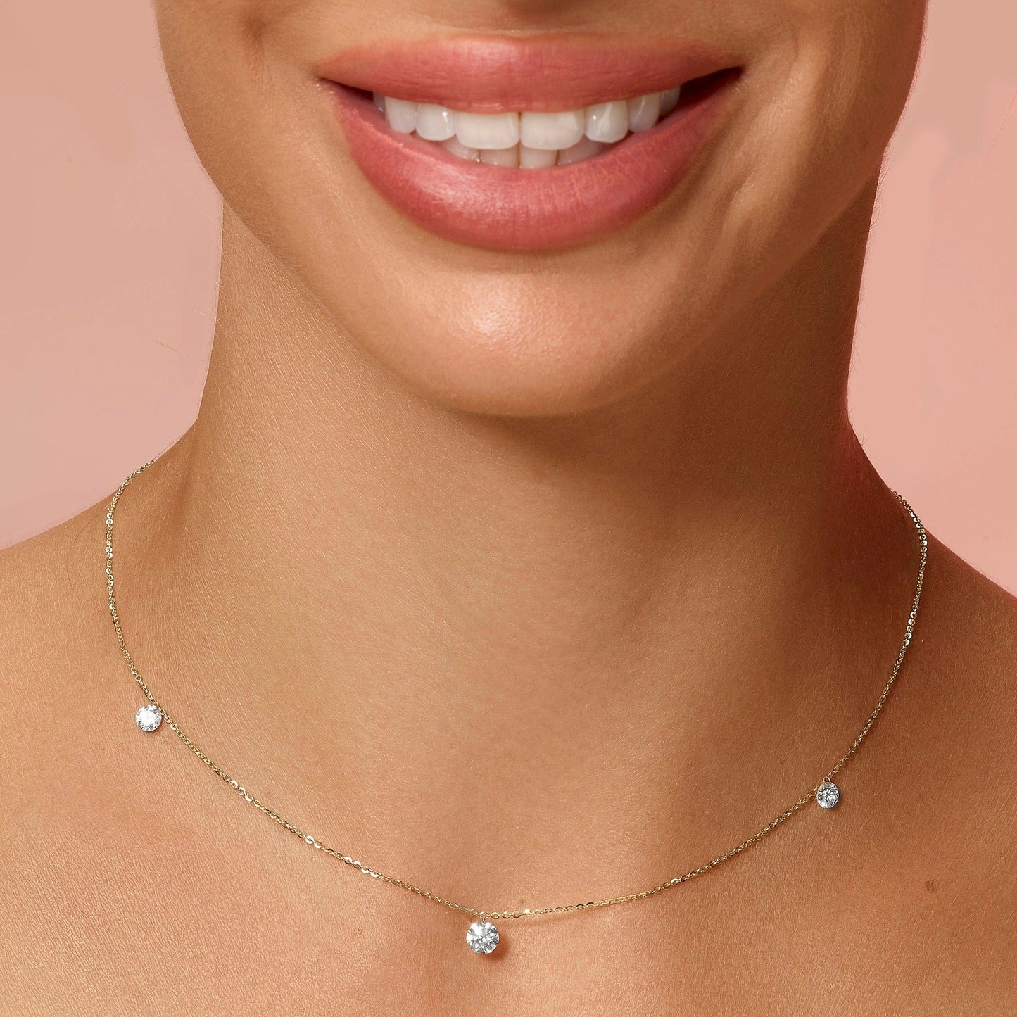 1 Carat Pierced 3 Round Lab Grown Diamond Necklace