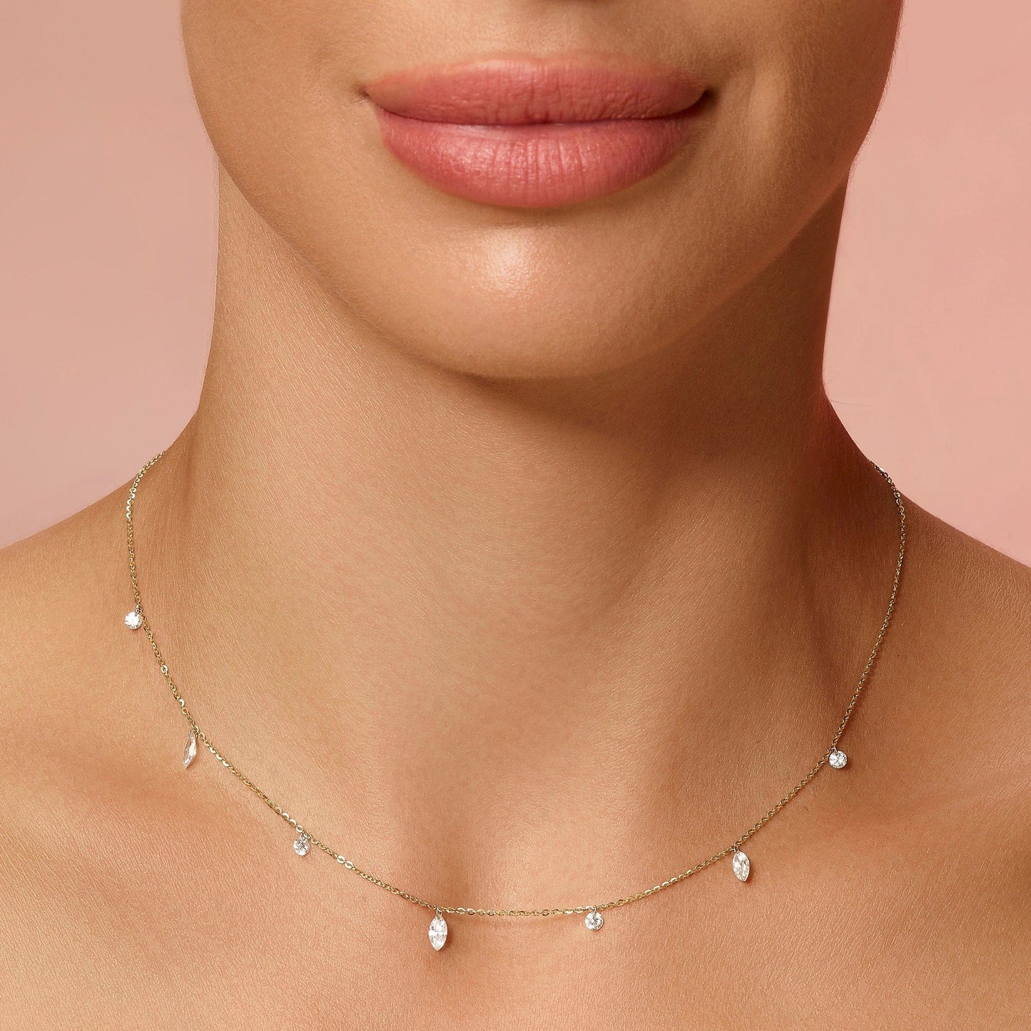 1.00 Carat Pierced Round & Marquise Lab Grown Diamond Necklace