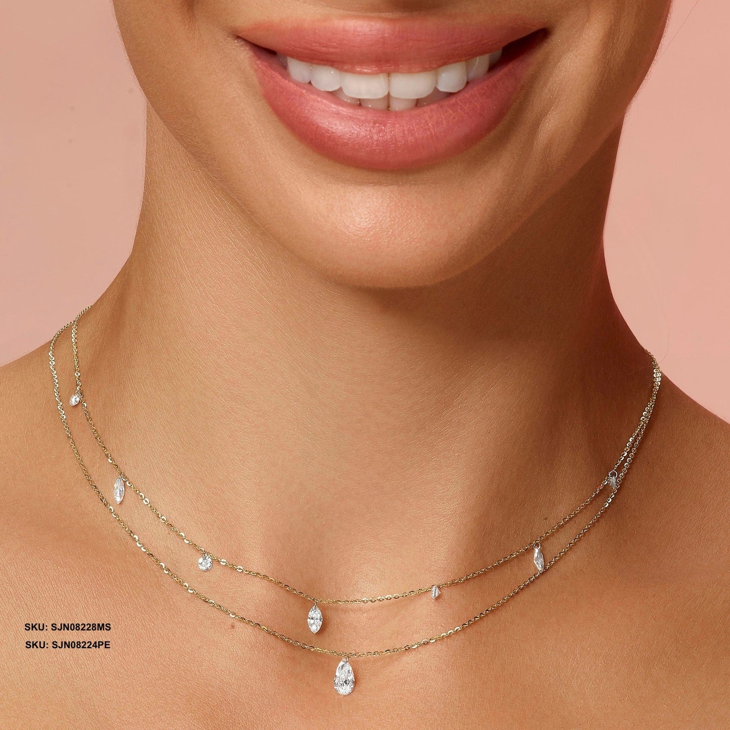1.00 Carat Pierced Round & Marquise Lab Grown Diamond Necklace