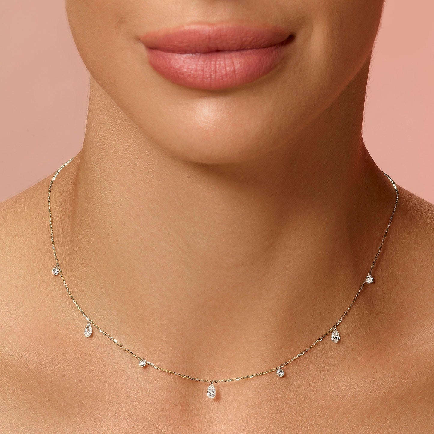 1.00 Carat Pierced Round & Pear Lab Grown Diamond Necklace