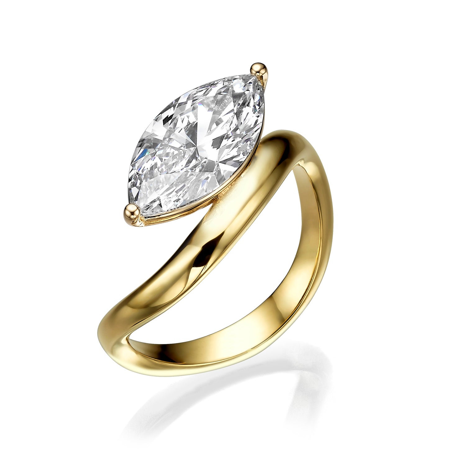 2.01 Carat Lab Grown Marquise Cut Wave Diamond Engagement Ring in Yellow Gold