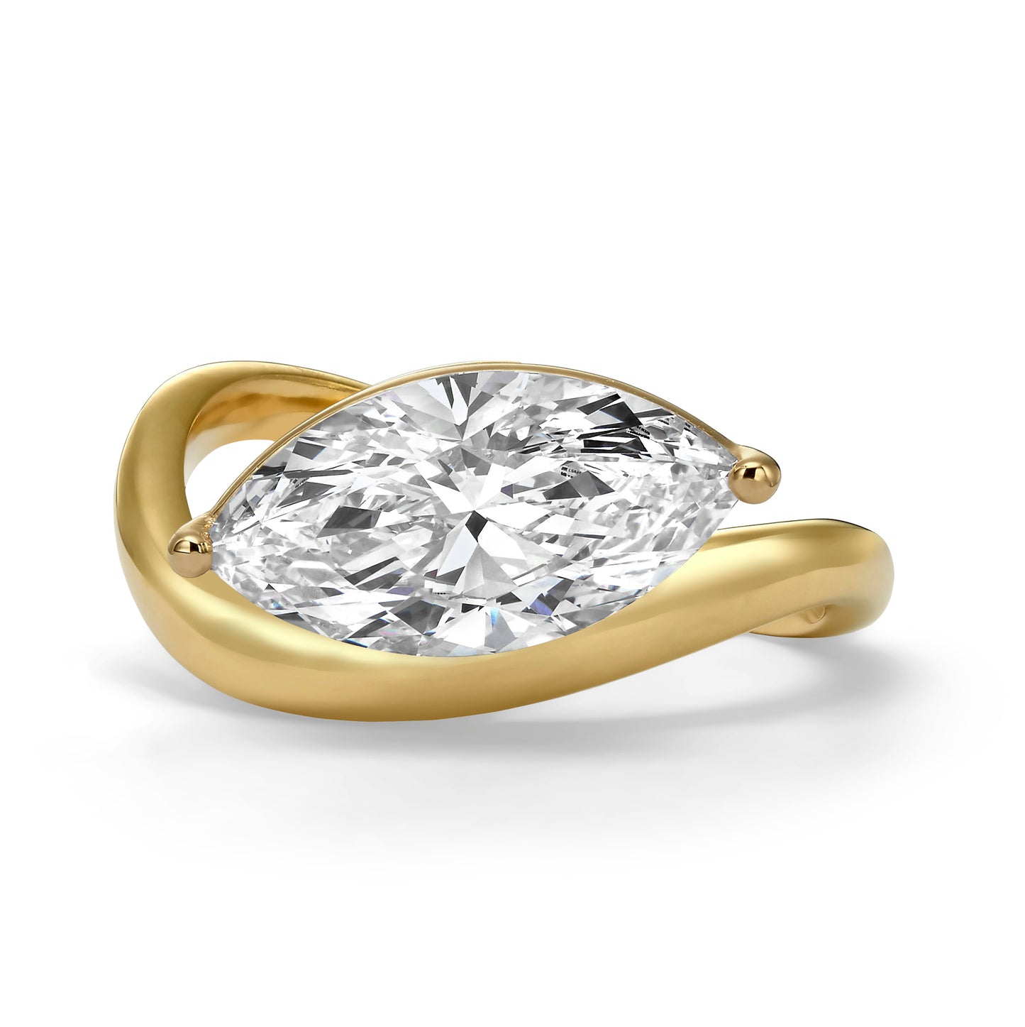 2.01 Carat Lab Grown Marquise Cut Wave Diamond Engagement Ring in Yellow Gold