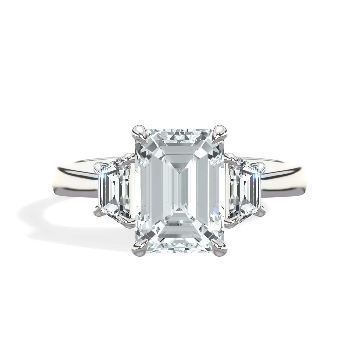 3.55 Carats Lab Grown Emerald Cut with Trapezoid Side Stones Diamond Engagement Ring