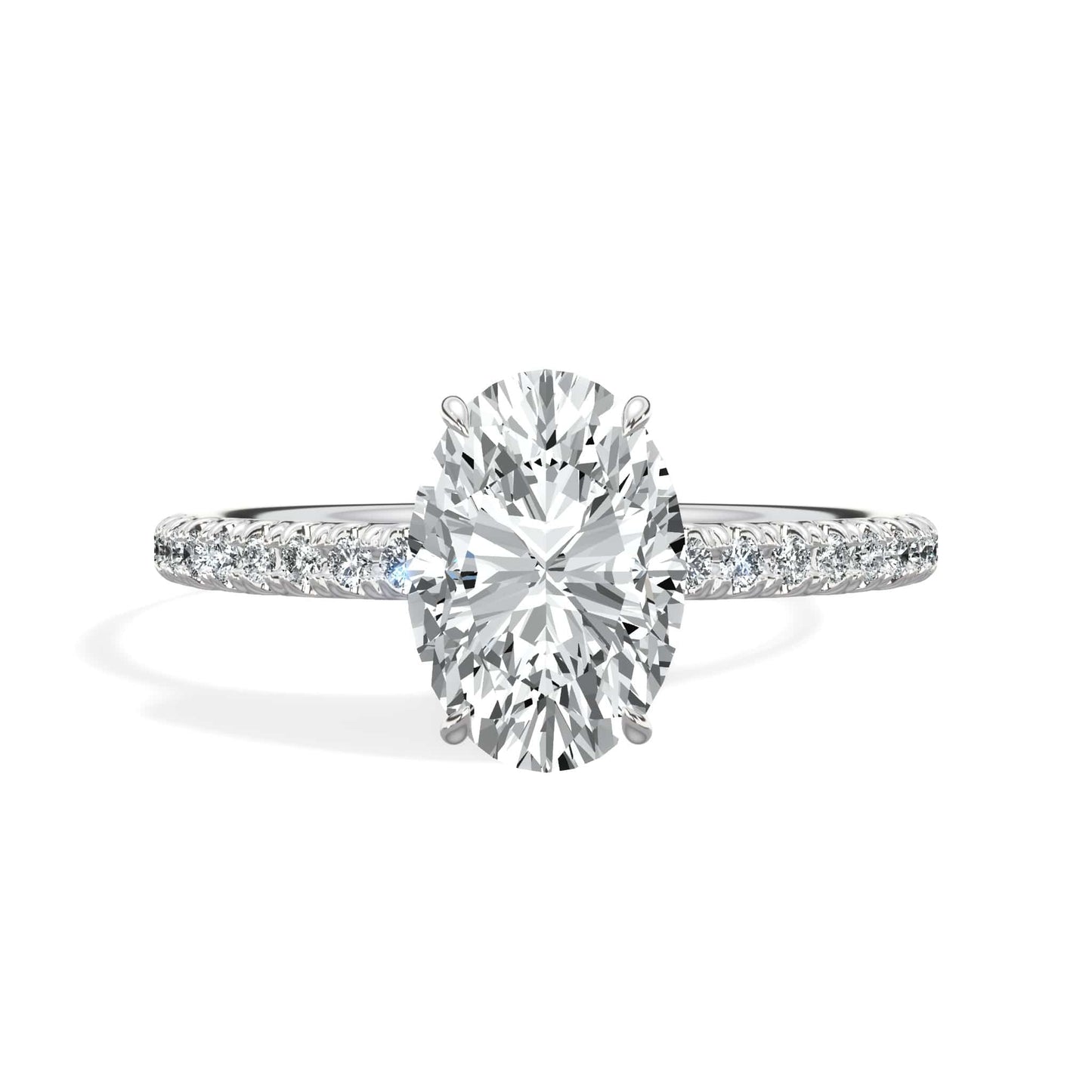 2.00 Carats Lab Grown Oval Cut Micropaved Side Stones Hidden Halo Diamond Engagement Ring