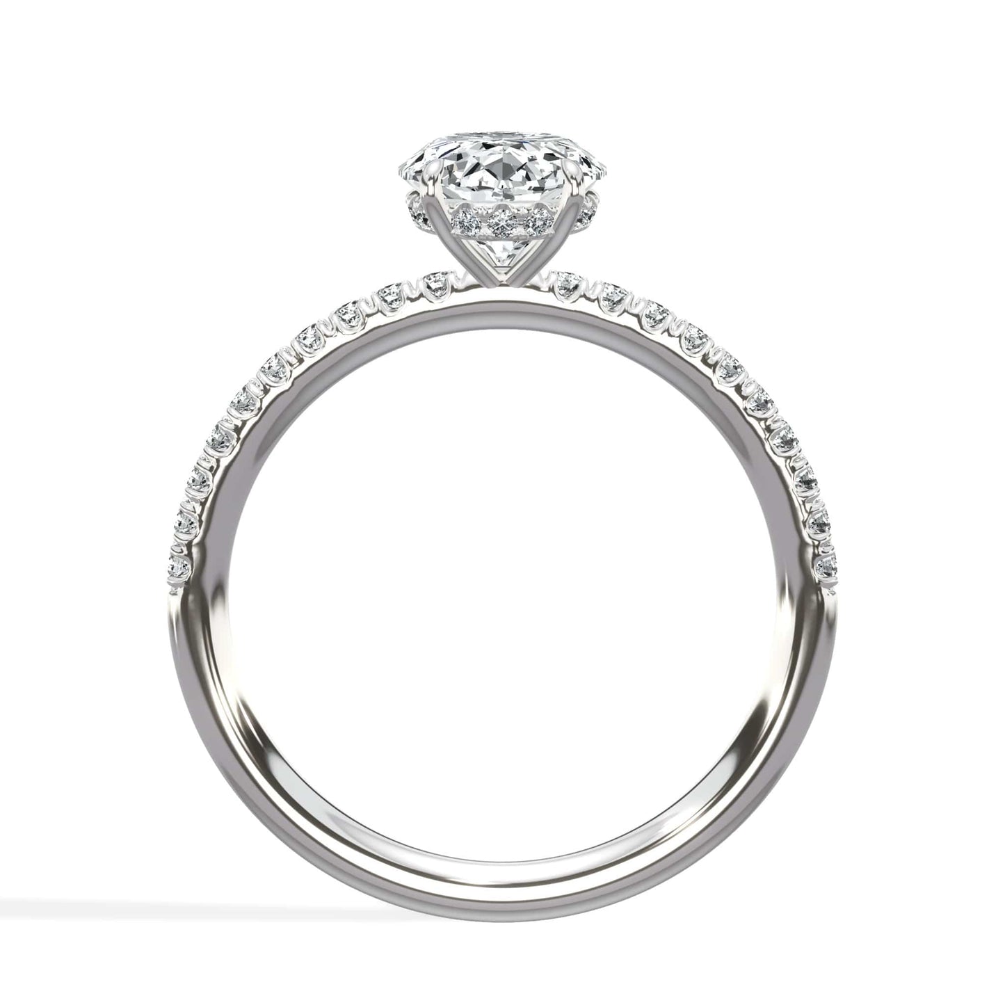 2.00 Carats Lab Grown Oval Cut Micropaved Side Stones Hidden Halo Diamond Engagement Ring