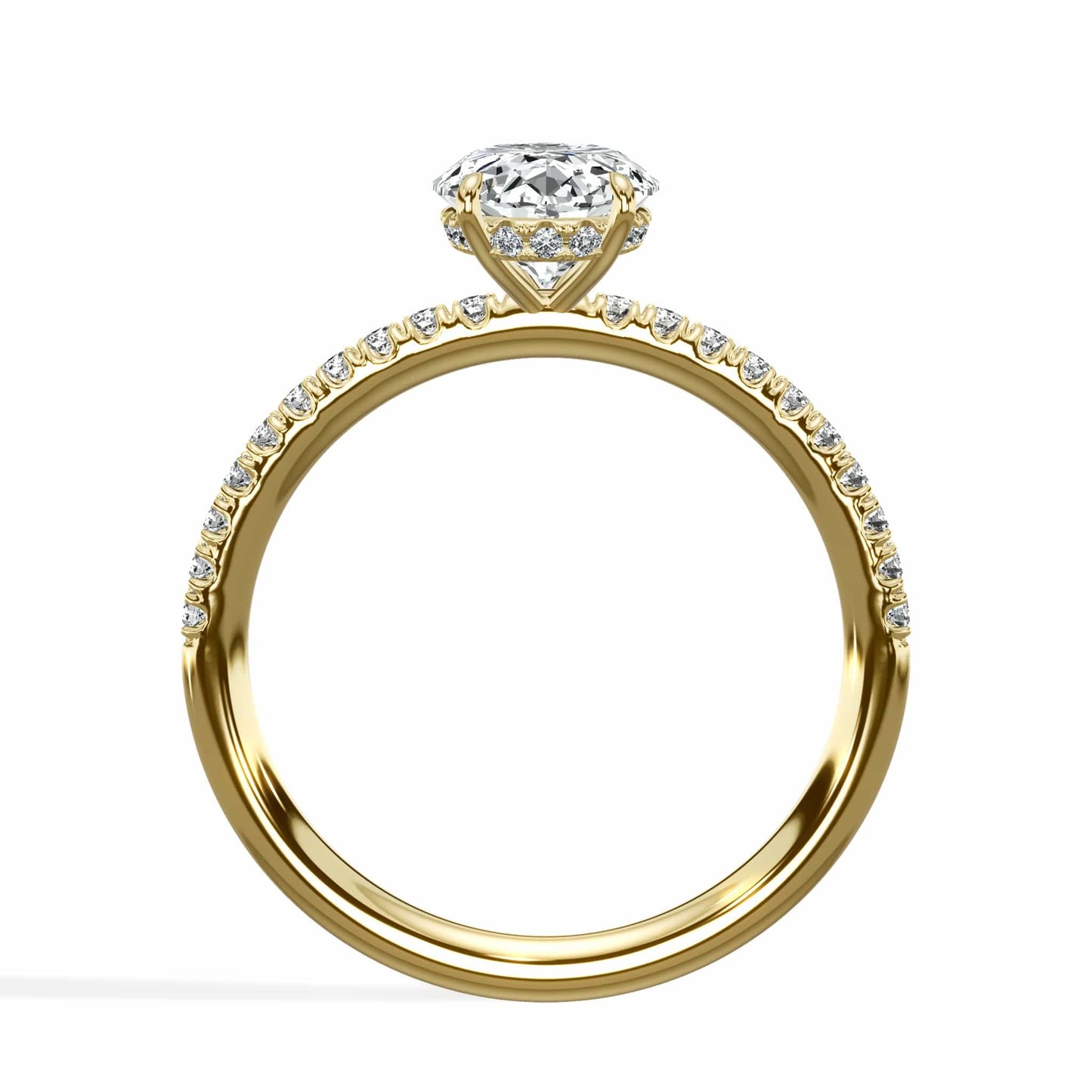 2.00 Carats Lab Grown Oval Cut Micropaved Side Stones Hidden Halo Diamond Engagement Ring Yellow Gold