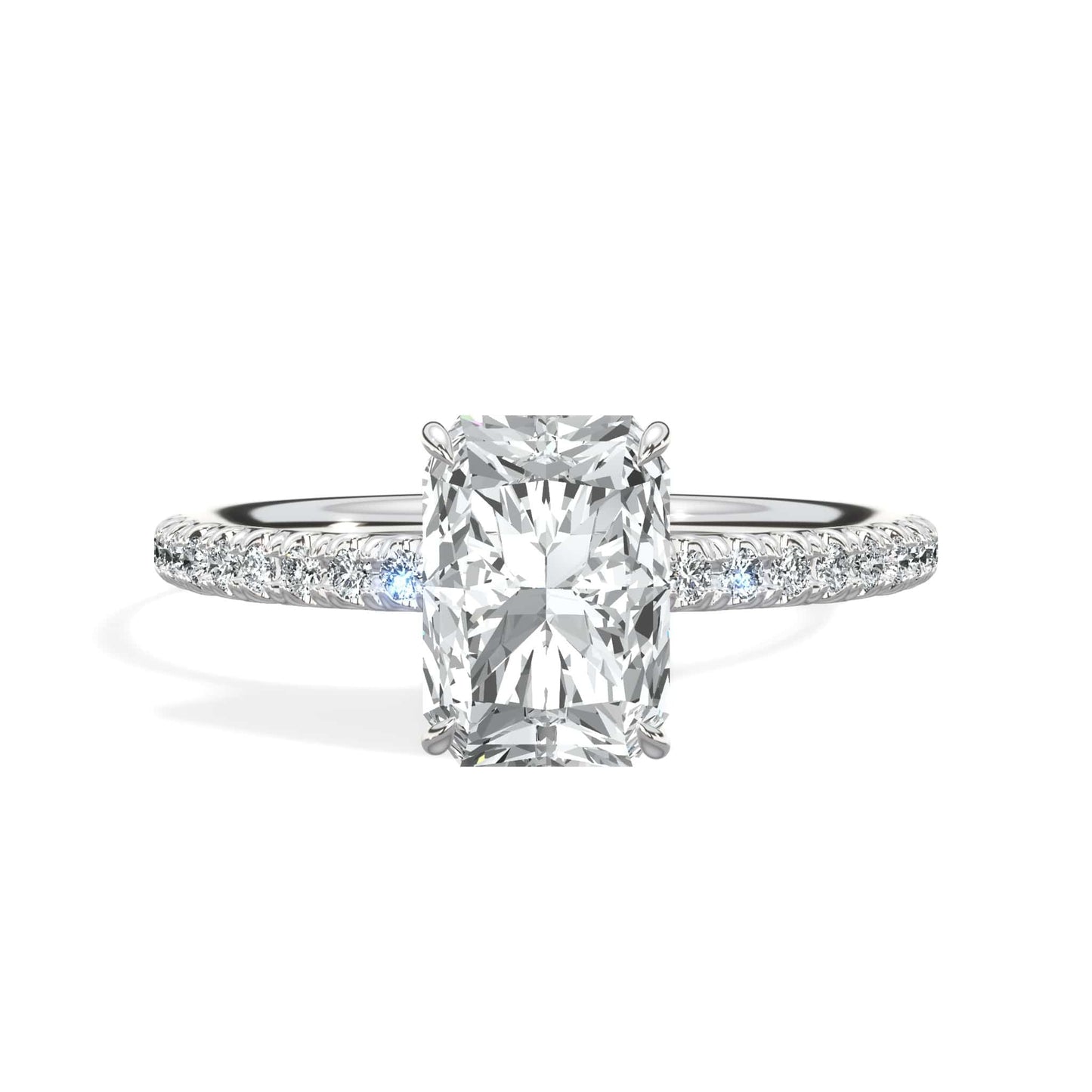 2.00 Carats Lab Grown Radiant Cut Micropaved Side Stones Hidden Halo Diamond Engagement Ring