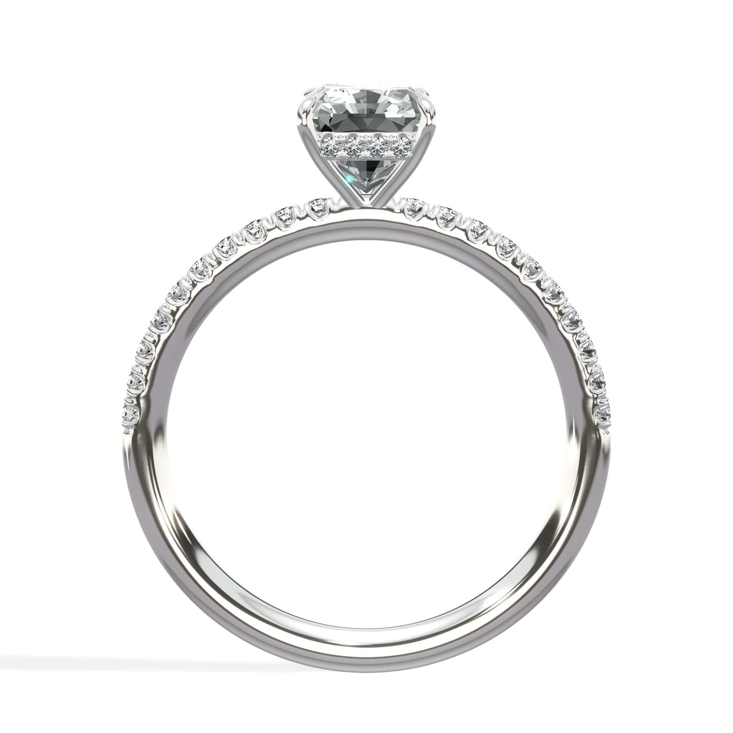 2.00 Carats Lab Grown Radiant Cut Micropaved Side Stones Hidden Halo Diamond Engagement Ring
