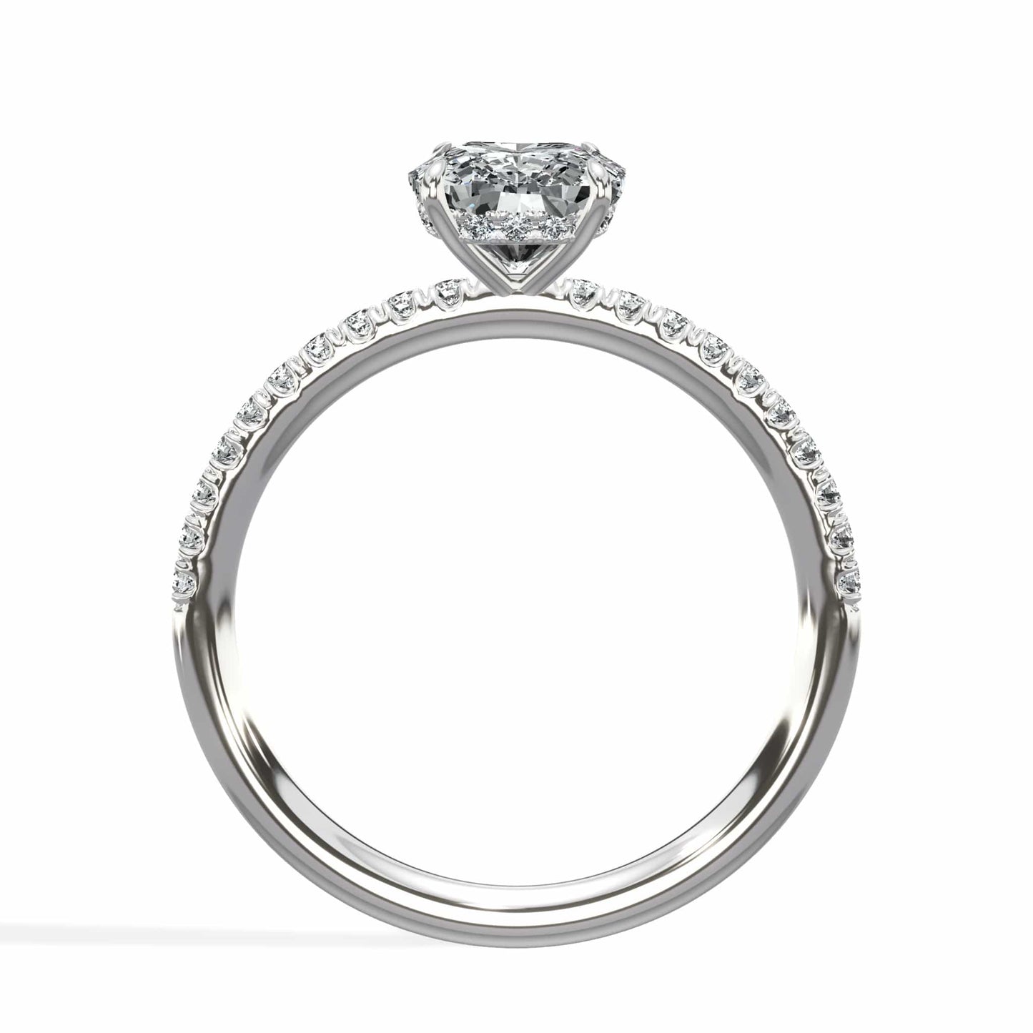 2 Carat Lab Grown Elongated Cushion Cut Micropaved Side Stones Hidden Halo Diamond Engagement Ring