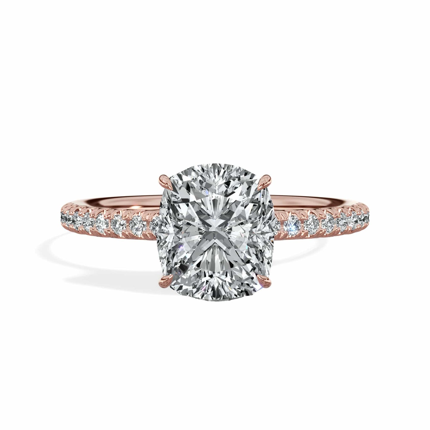 2.00 Carats Elongated Cushion Cut Micropave Side Stones Hidden Halo Diamond Engagement Ring
