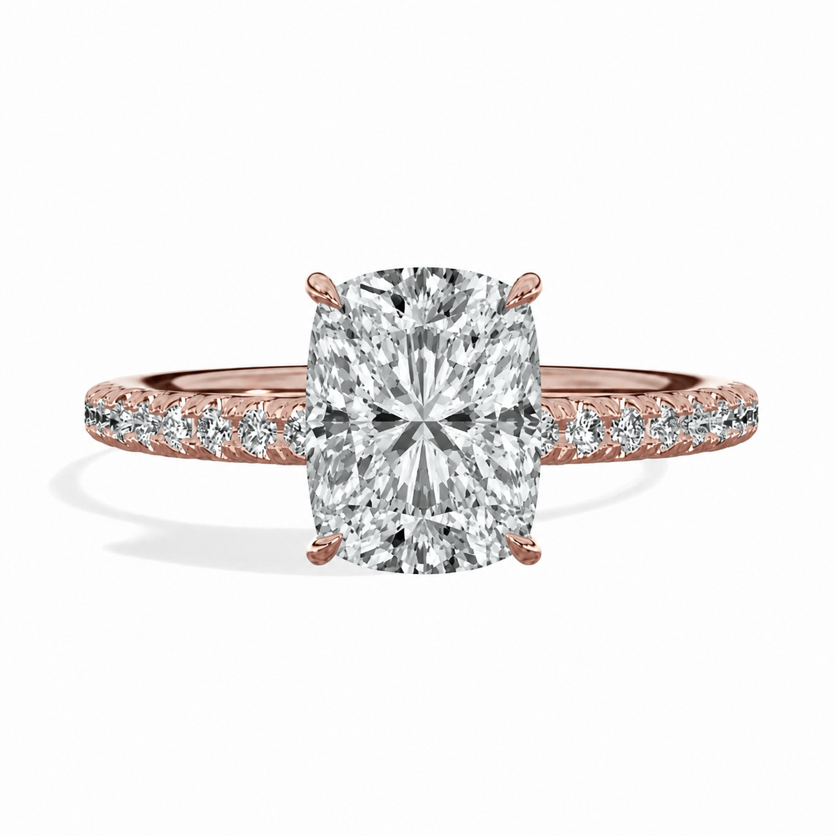 2.00 Carats Elongated Cushion Cut Micropave Side Stones Hidden Halo Diamond Engagement Ring