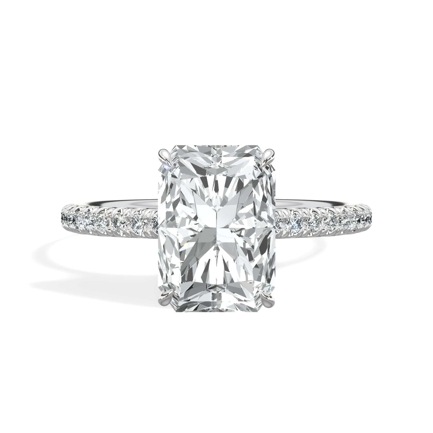 3.00 Carats Lab Grown Radiant Cut Micropaved Side Stones Hidden Halo Diamond Engagement Ring