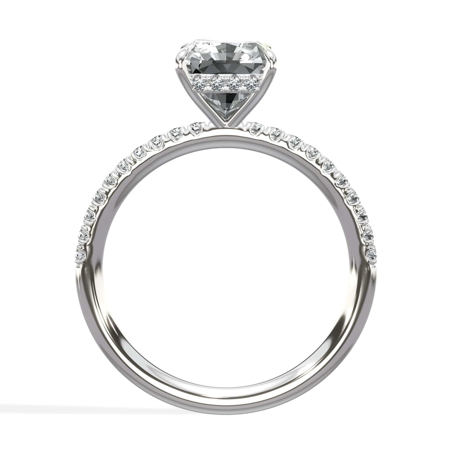 3.00 Carats Lab Grown Radiant Cut Micropaved Side Stones Hidden Halo Diamond Engagement Ring