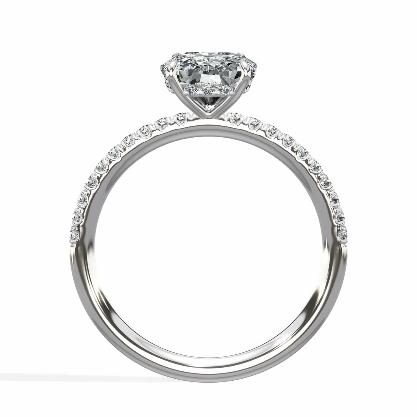 2.50 Carats Lab Grown Elongated Cushion Cut Micropaved Side Stones Hidden Halo Diamond Engagement Ring