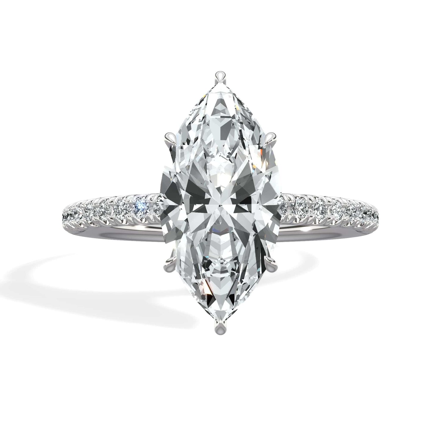2.50 Carats Lab Grown Marquise Cut Micropaved Side Stones Hidden Halo Diamond Engagement Ring