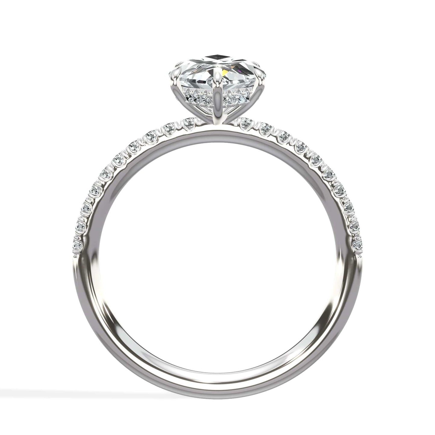 2.50 Carats Lab Grown Marquise Cut Micropaved Side Stones Hidden Halo Diamond Engagement Ring