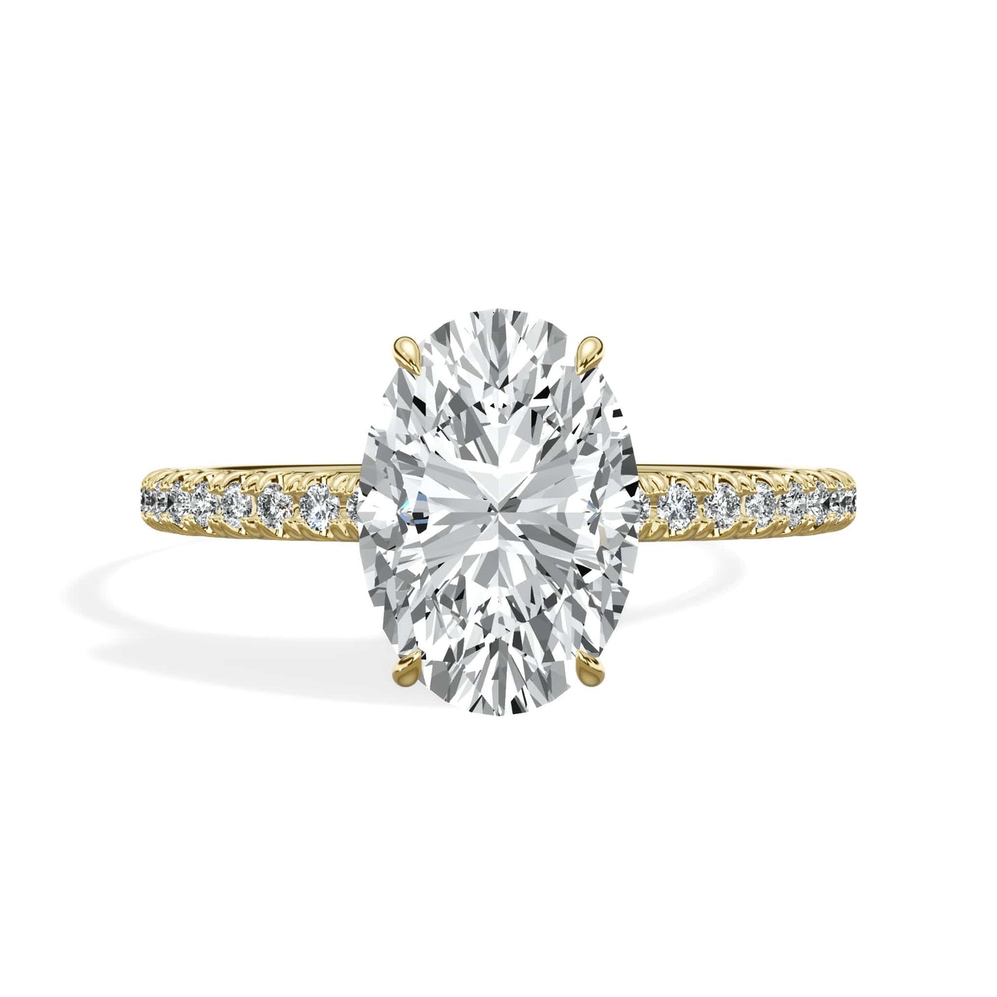 2.50 Carats Lab Grown Oval Cut Micropaved Side Stones Hidden Halo Diamond Engagement Ring