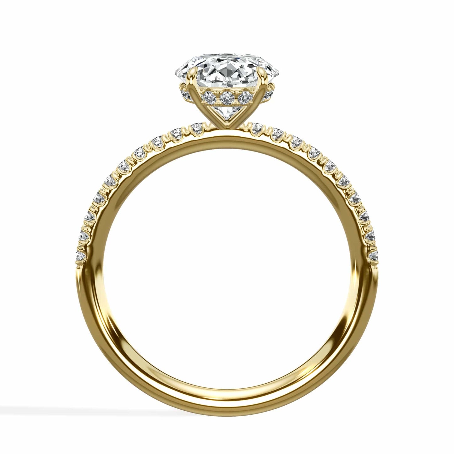 2.50 Carats Lab Grown Oval Cut Micropaved Side Stones Hidden Halo Diamond Engagement Ring