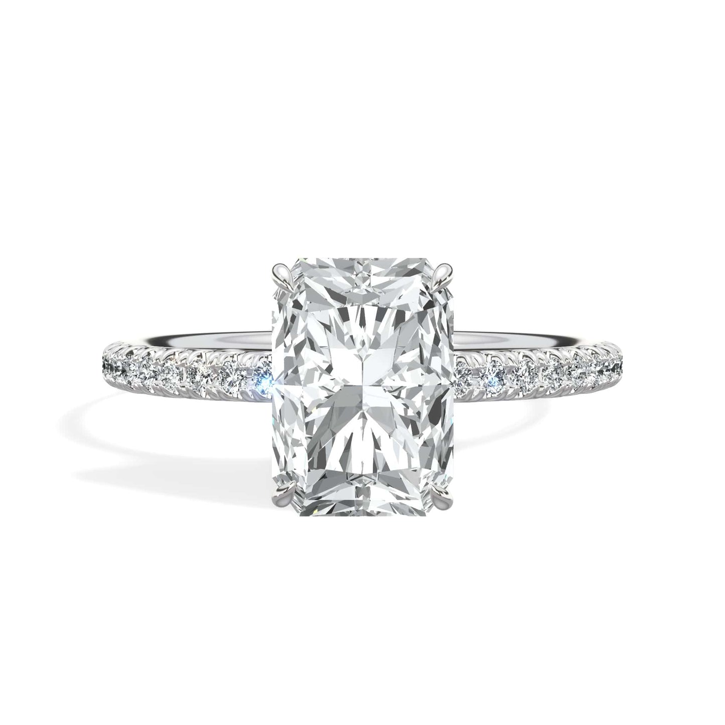 2.50 Carats Lab Grown Radiant Cut Side Stones Hidden Halo Diamond Engagement Ring