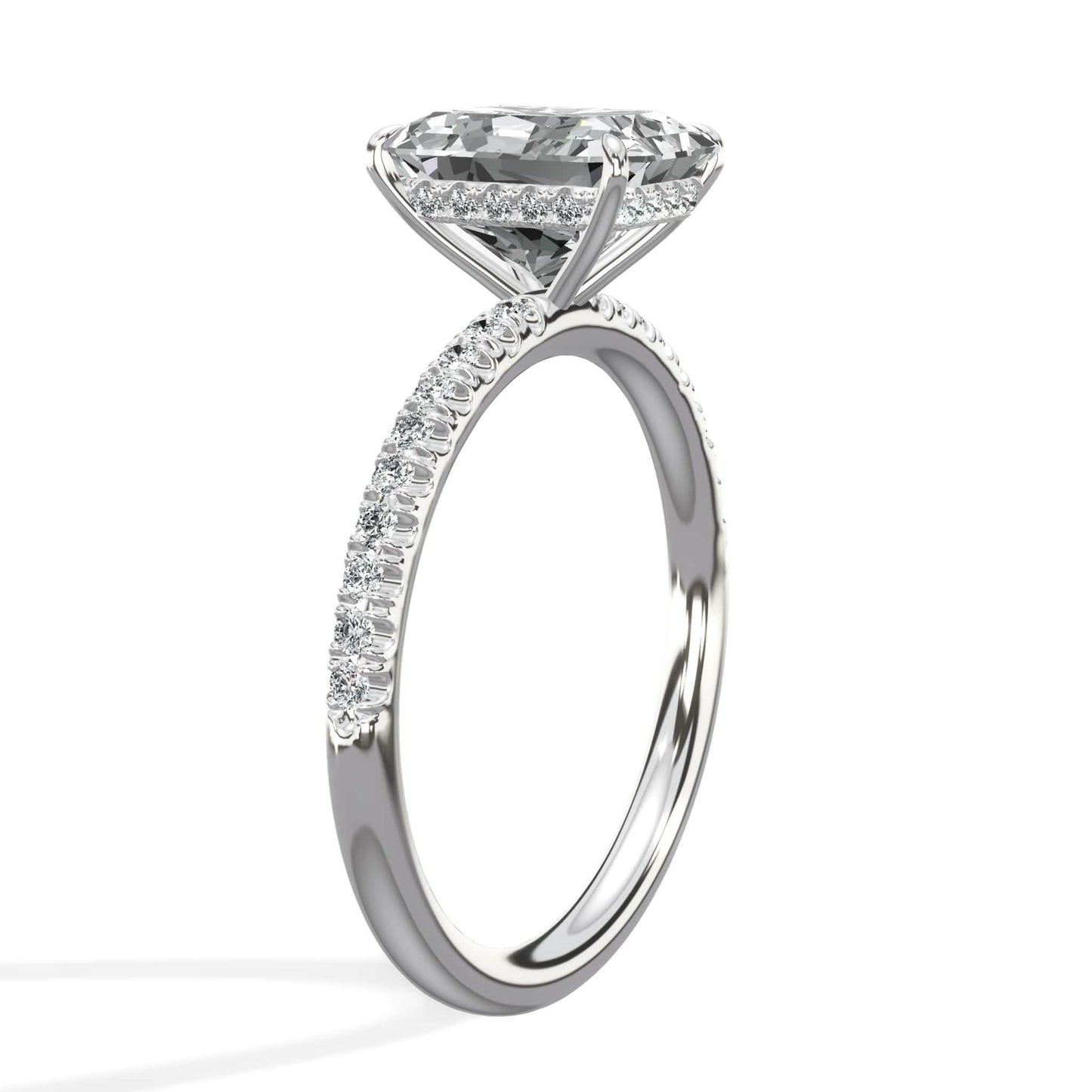 2.50 Carats Lab Grown Radiant Cut Side Stones Hidden Halo Diamond Engagement Ring