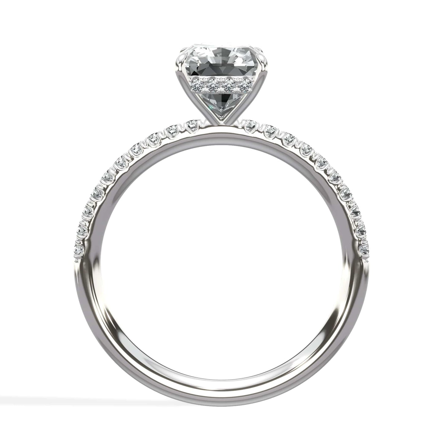 2.50 Carats Lab Grown Radiant Cut Side Stones Hidden Halo Diamond Engagement Ring
