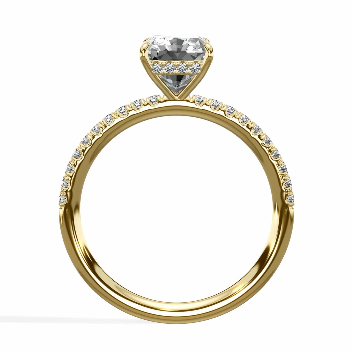 2.50 Carats Lab Grown Radiant Cut Side Stones Hidden Halo Diamond Engagement Ring Yellow Gold