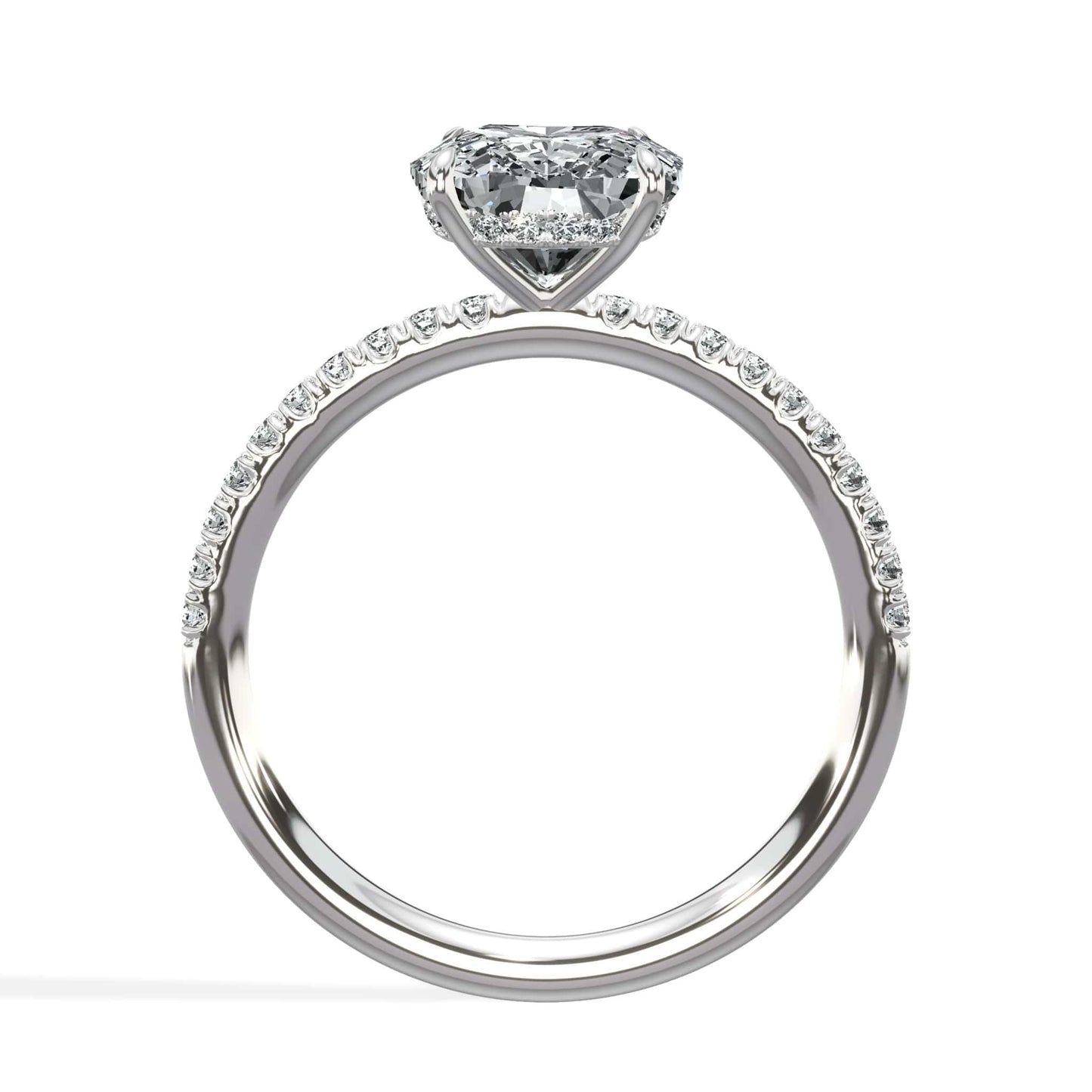 3 Carats Lab Grown Elongated Cushion Cut Micropaved Side Stones Hidden Halo Diamond Engagement Ring