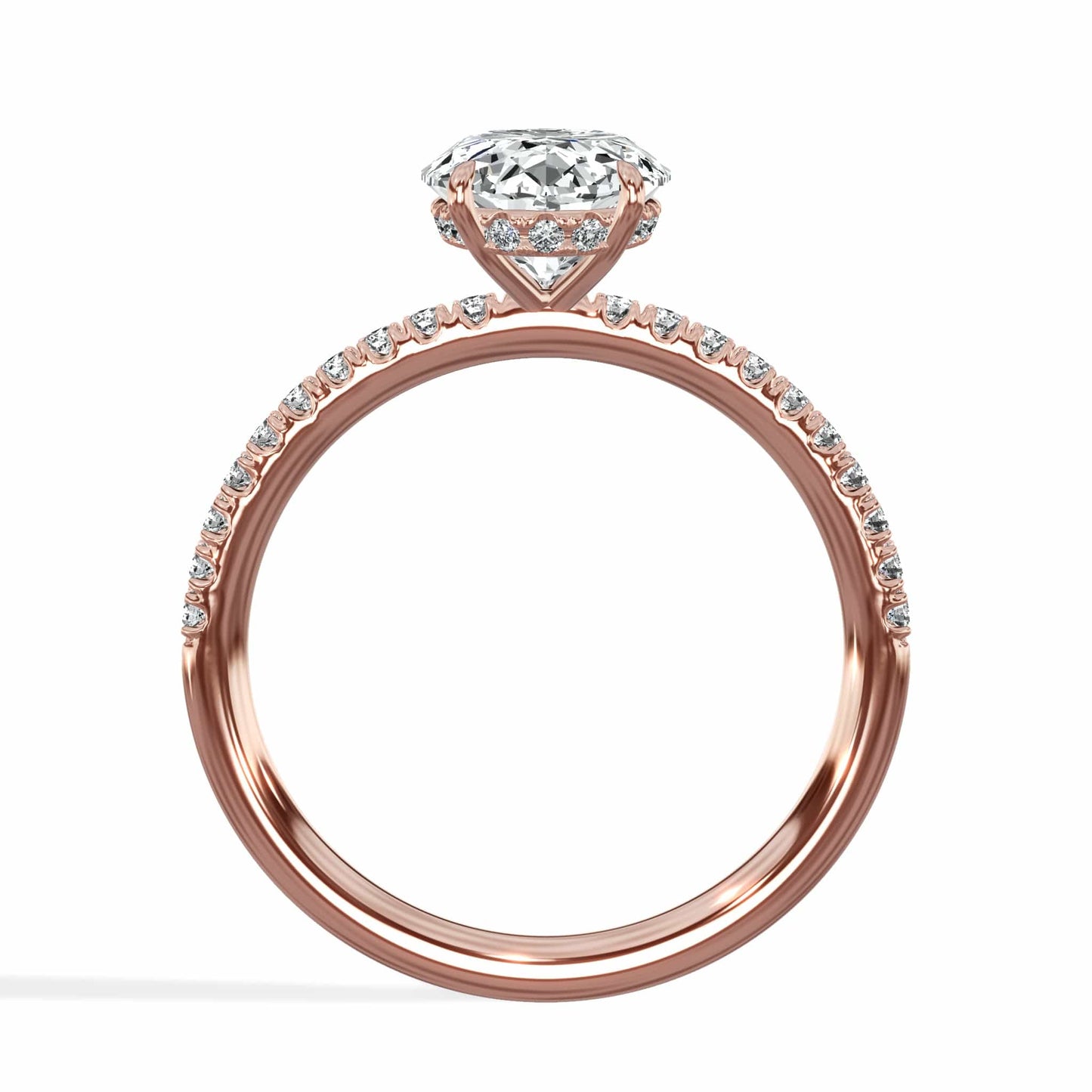 2.50 Carats Lab Grown Oval Cut Micropaved Side Stones Hidden Halo Diamond Engagement Ring Rose Gold