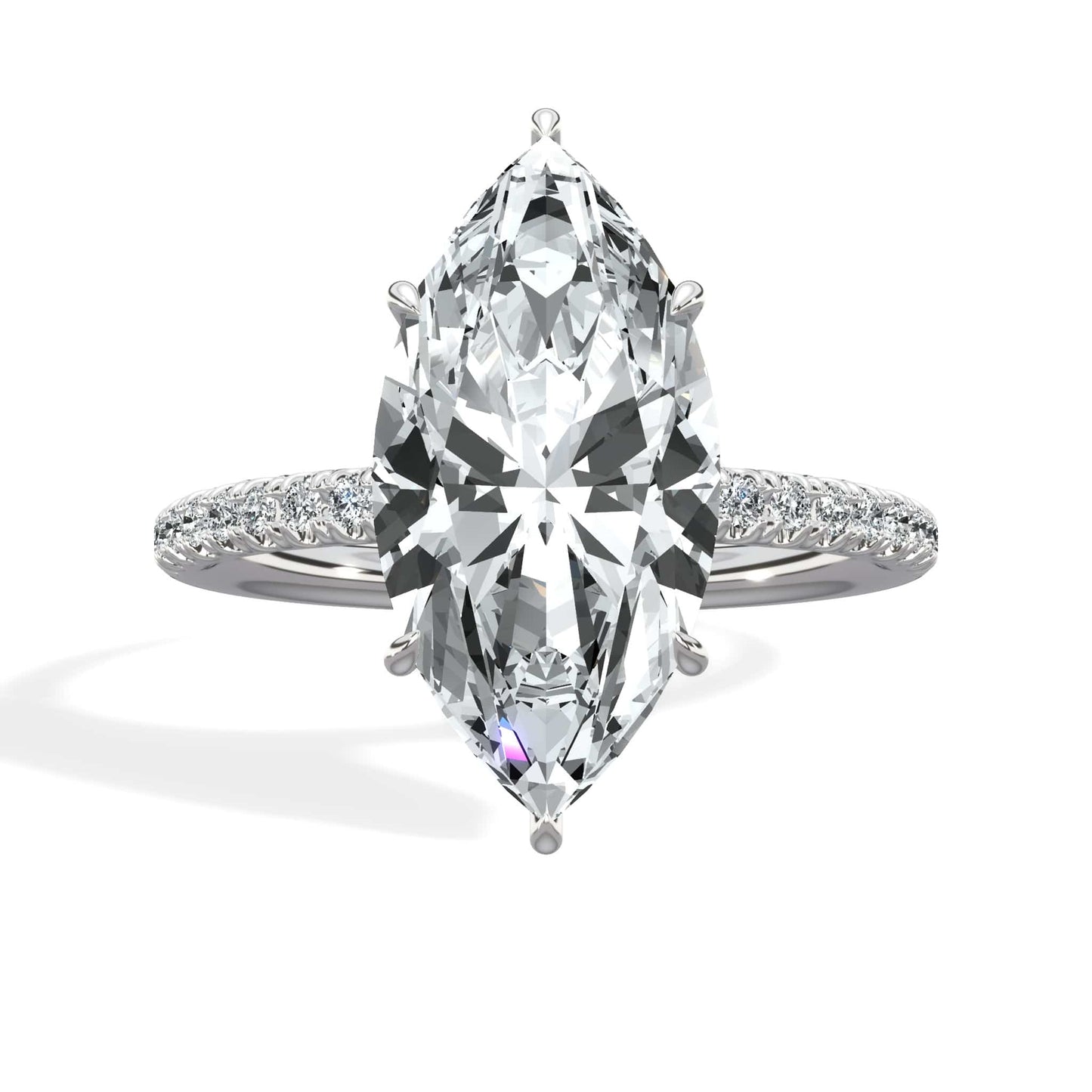 3.50 Carats Lab Grown Marquise Cut Micropaved Side Stones Hidden Halo Diamond Engagement Ring