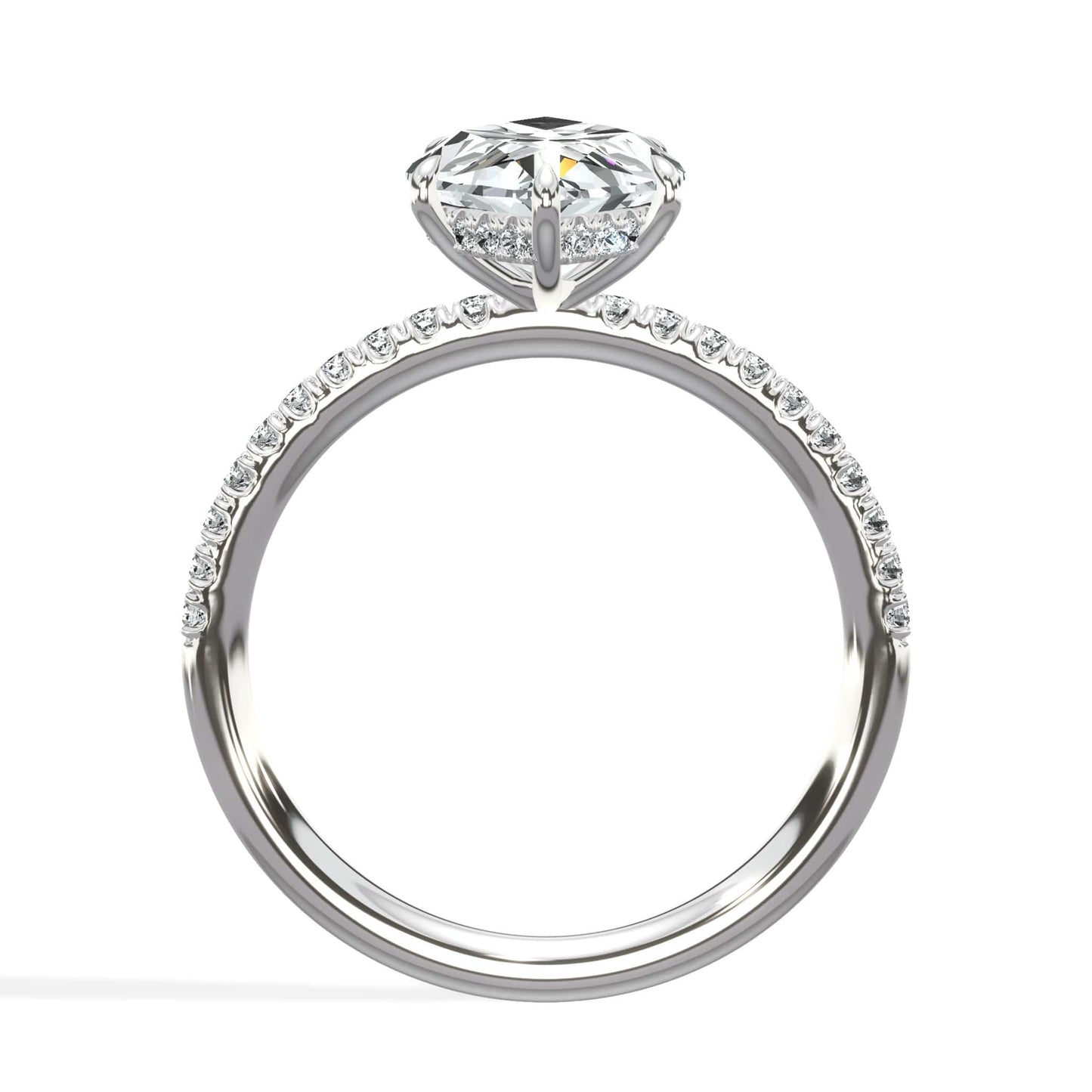 3.50 Carats Lab Grown Marquise Cut Micropaved Side Stones Hidden Halo Diamond Engagement Ring