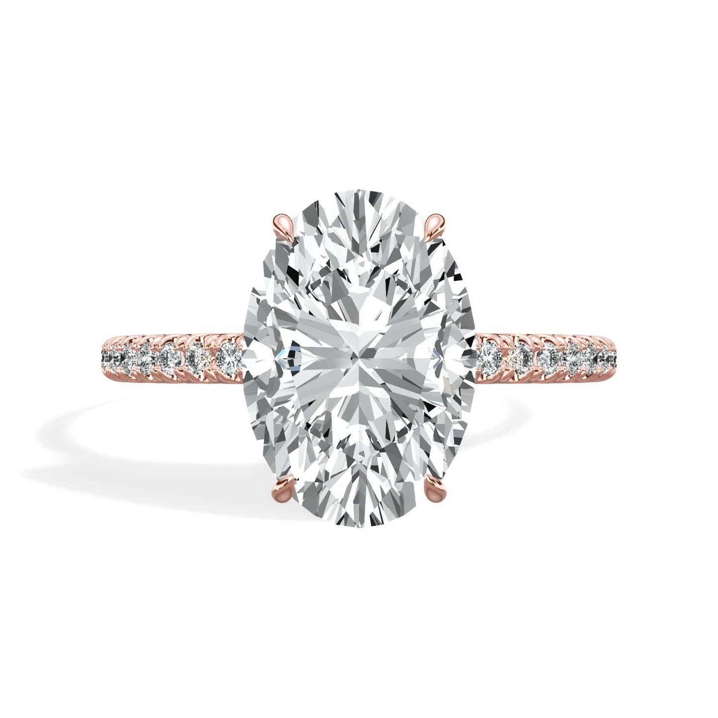 3.50 Carats Lab Grown Oval Cut Micropaved Side Stones Hidden Halo Diamond Engagement Ring