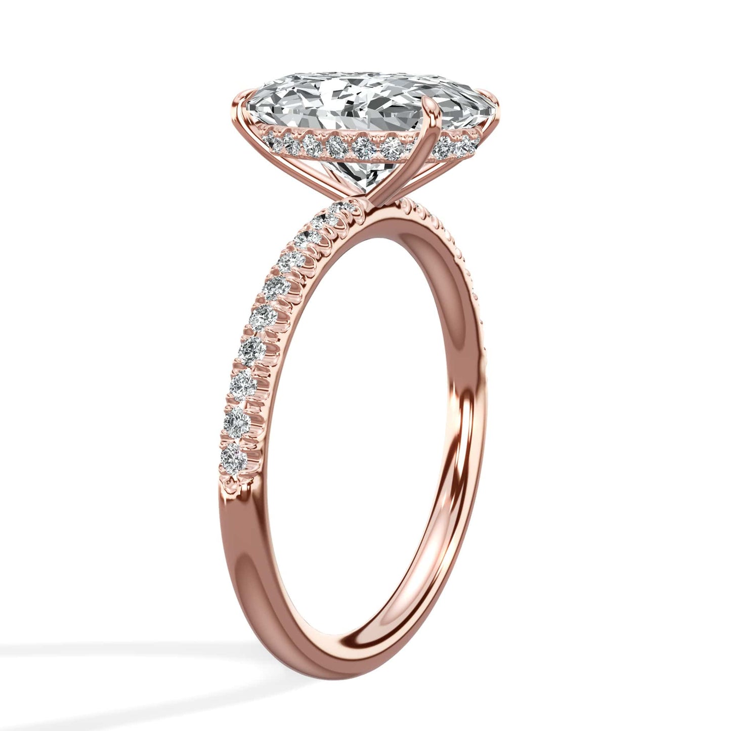 3.50 Carats Lab Grown Oval Cut Micropaved Side Stones Hidden Halo Diamond Engagement Ring