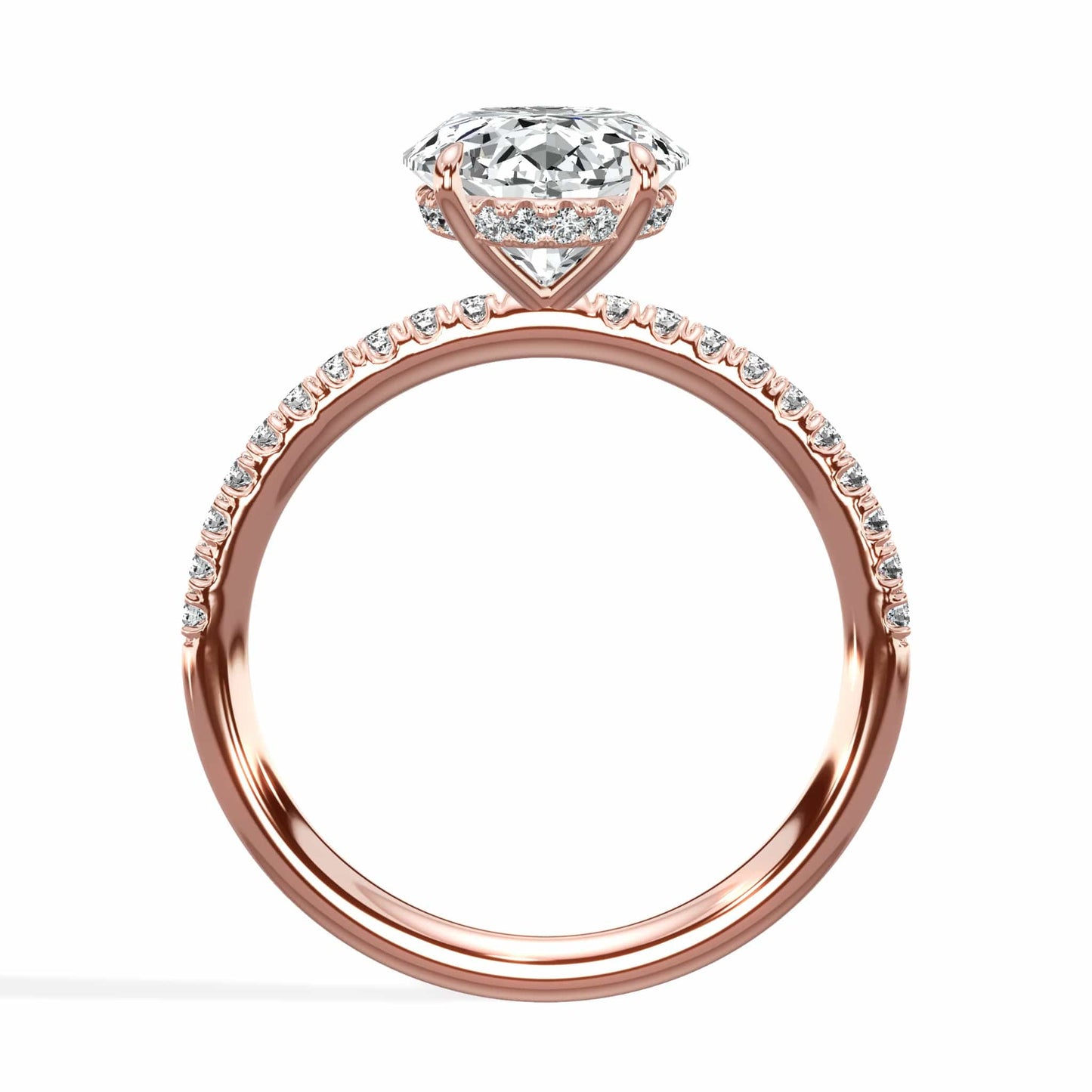 3.50 Carats Lab Grown Oval Cut Micropaved Side Stones Hidden Halo Diamond Engagement Ring