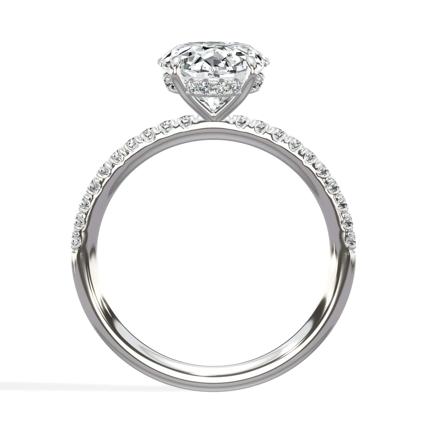 3.50 Carats Lab Grown Oval Cut Micropaved Side Stones Hidden Halo Diamond Engagement Ring