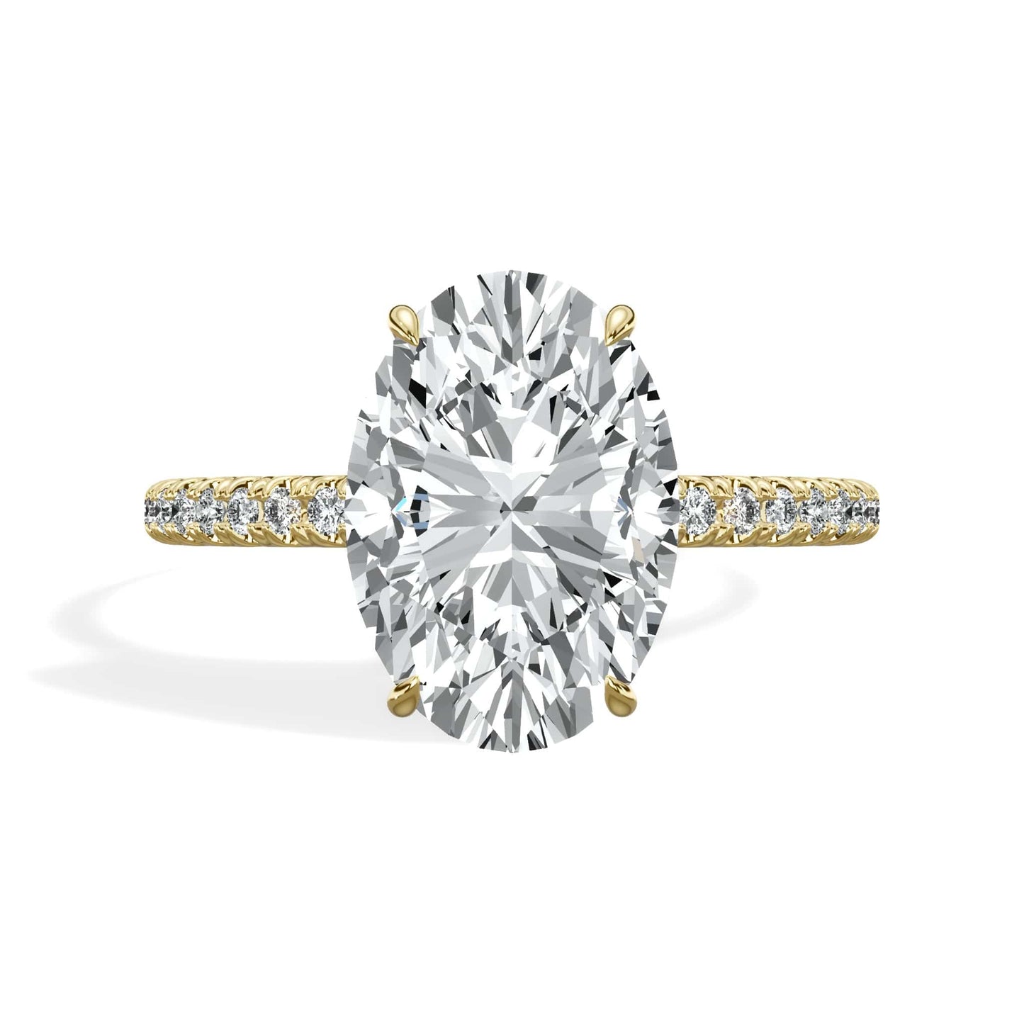 3.50 Carats Lab Grown Oval Cut Micropaved Side Stones Hidden Halo Diamond Engagement Ring