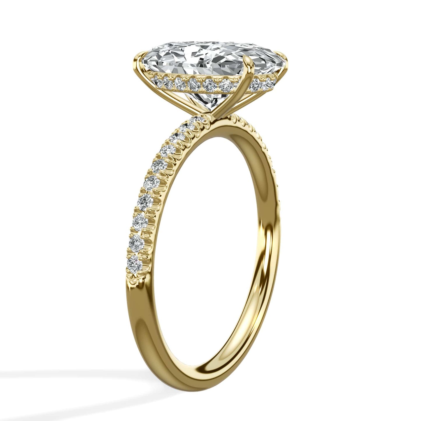 3.50 Carats Lab Grown Oval Cut Micropaved Side Stones Hidden Halo Diamond Engagement Ring